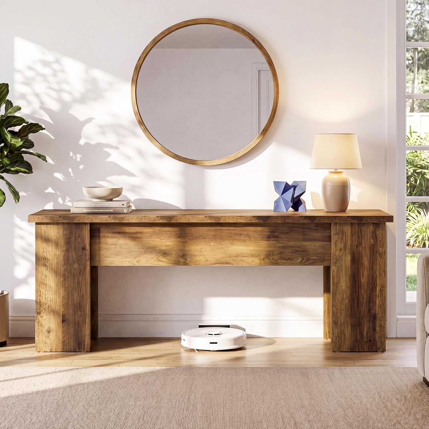 63" Low Console Table, Farmhouse Wooden Entryway Table Sofa Table for Living Room