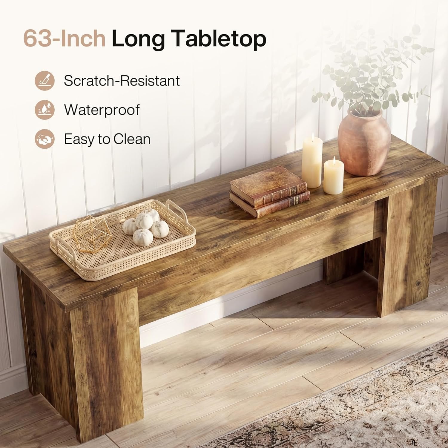 63" Low Console Table, Farmhouse Wooden Entryway Table Sofa Table for Living Room