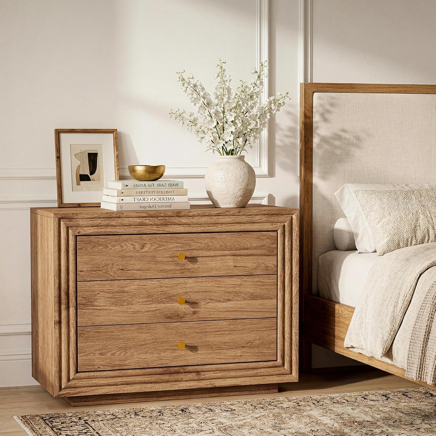 31.5" Oversized Nightstand, Farmhouse Bedside Table with 3 Drawers