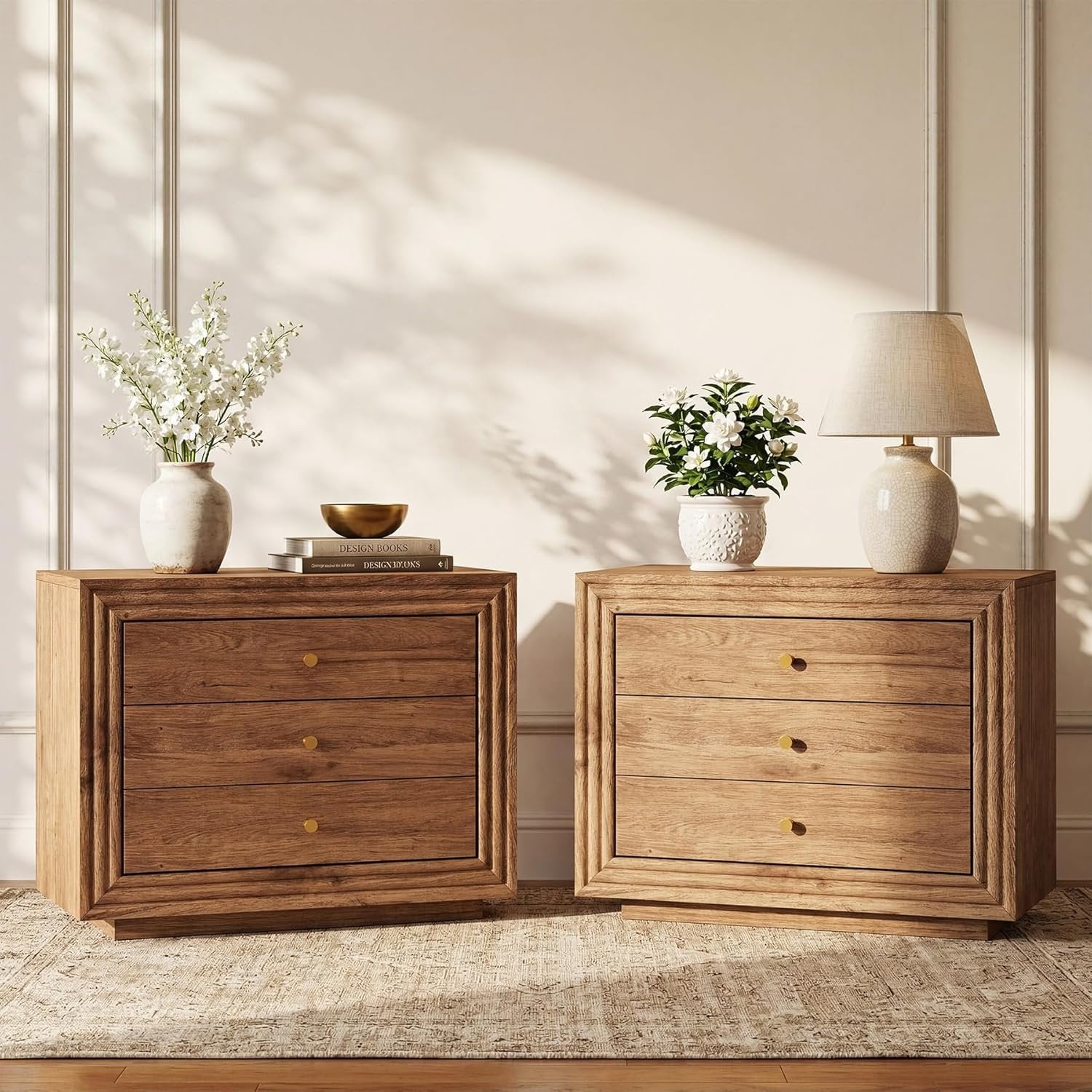 31.5" Oversized Nightstand, Farmhouse Bedside Table with 3 Drawers