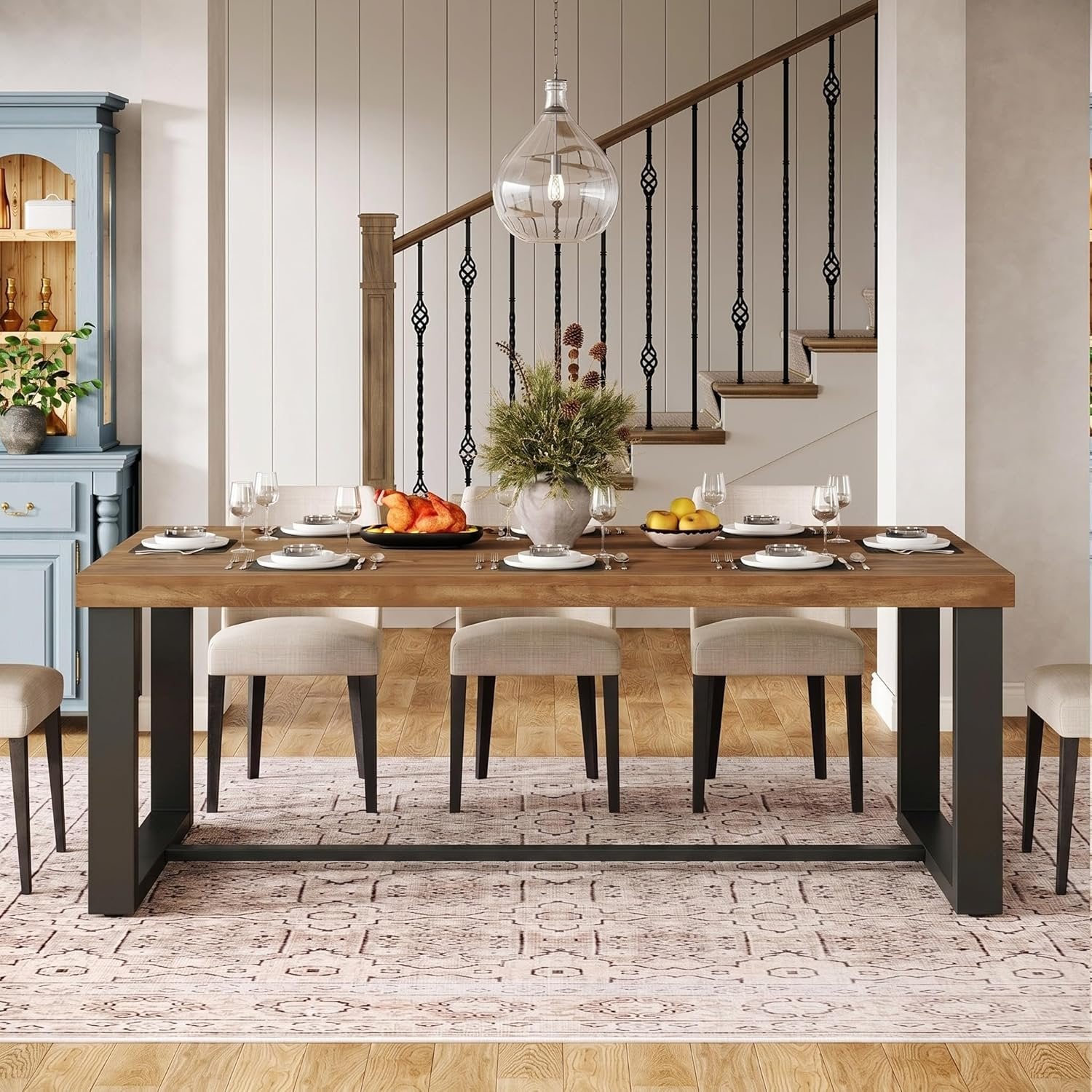 70.8" Solid Wood Dining Table, Farmhouse Kitchen Table for 6-8 for Dining Room