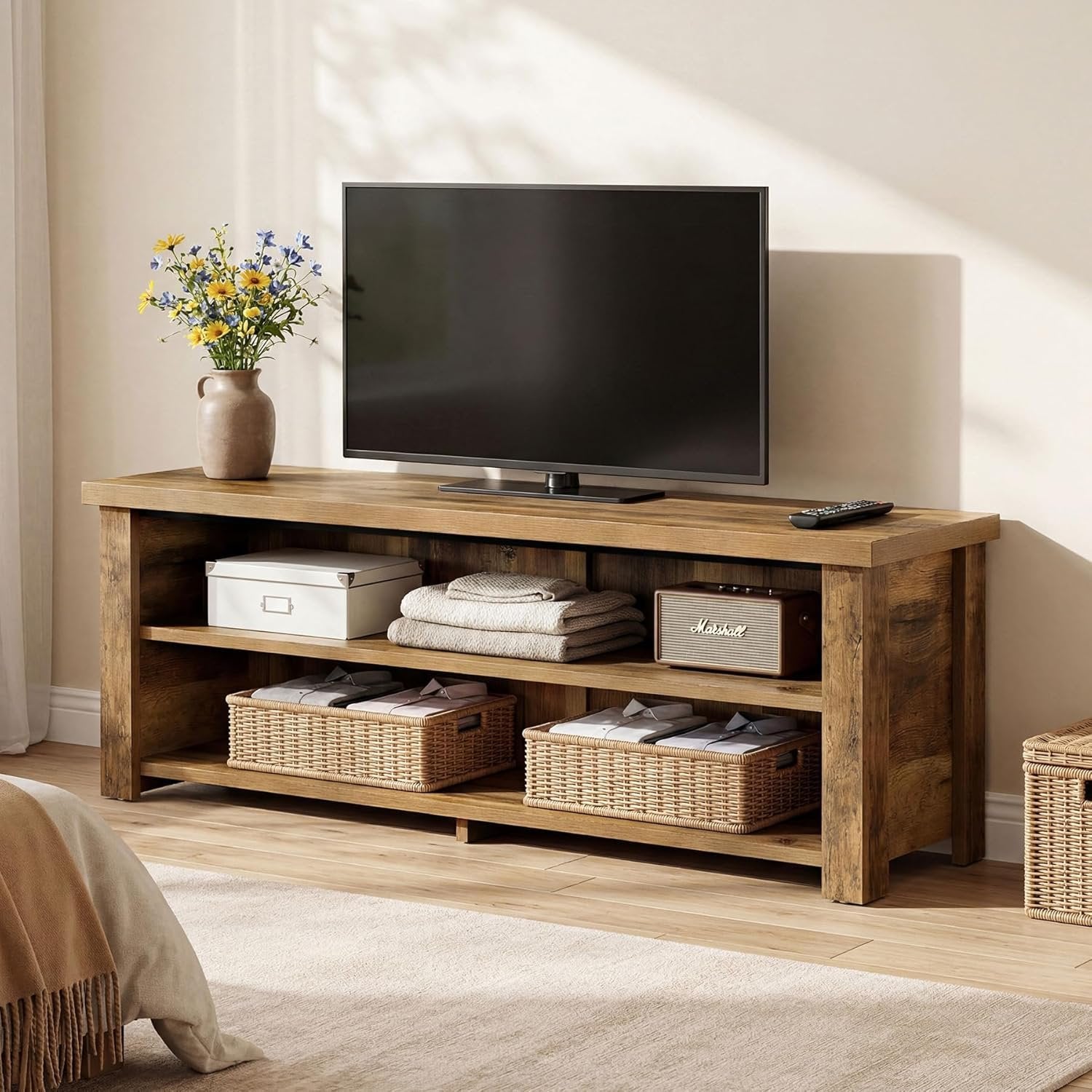 55.1" Farmhouse TV Stand, 2-Tier Media Console Entertainment Center for 55/60/65-Inch TVs