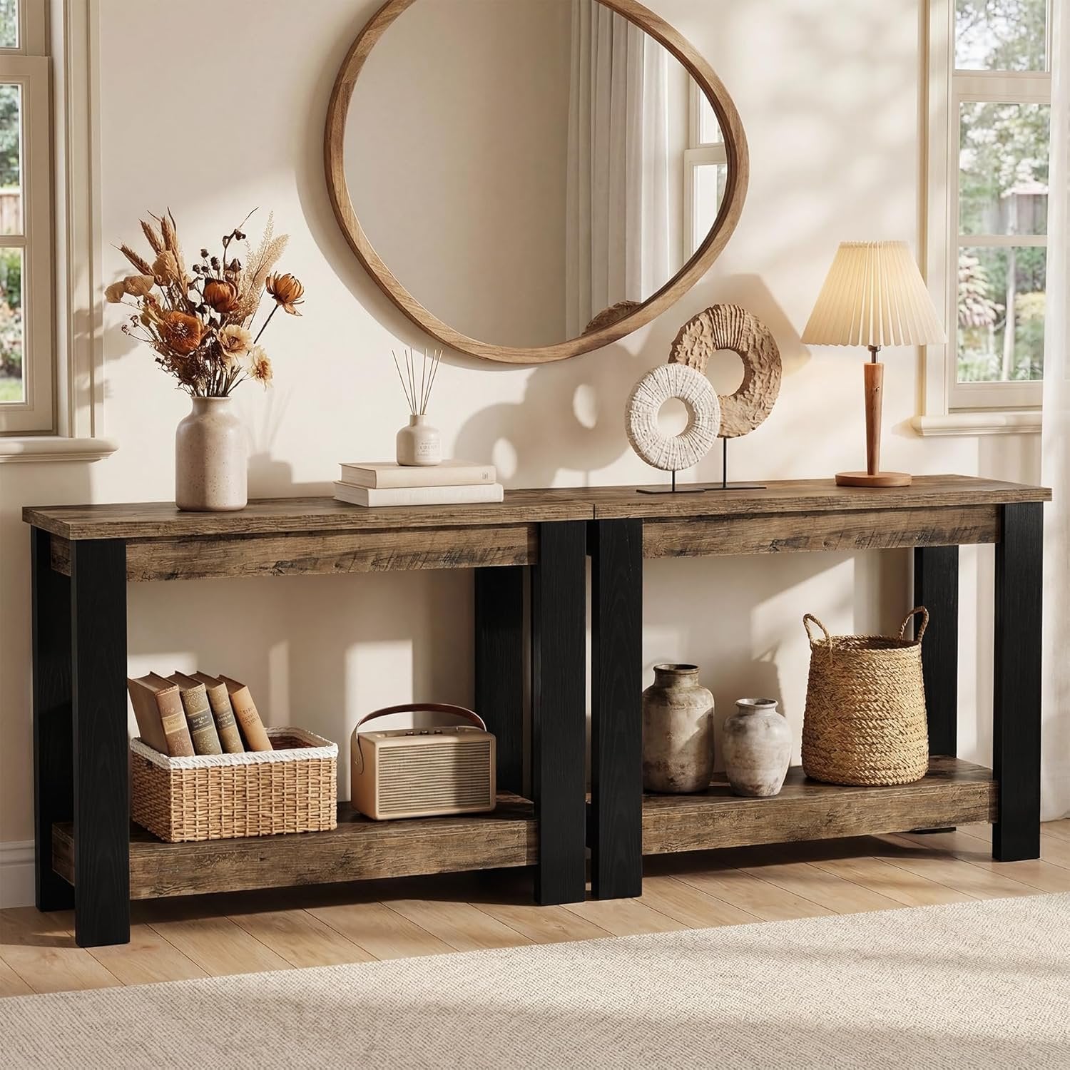 41" Industrial Console Table, 2-Tier Narrow Sofa Table Accent Furniture