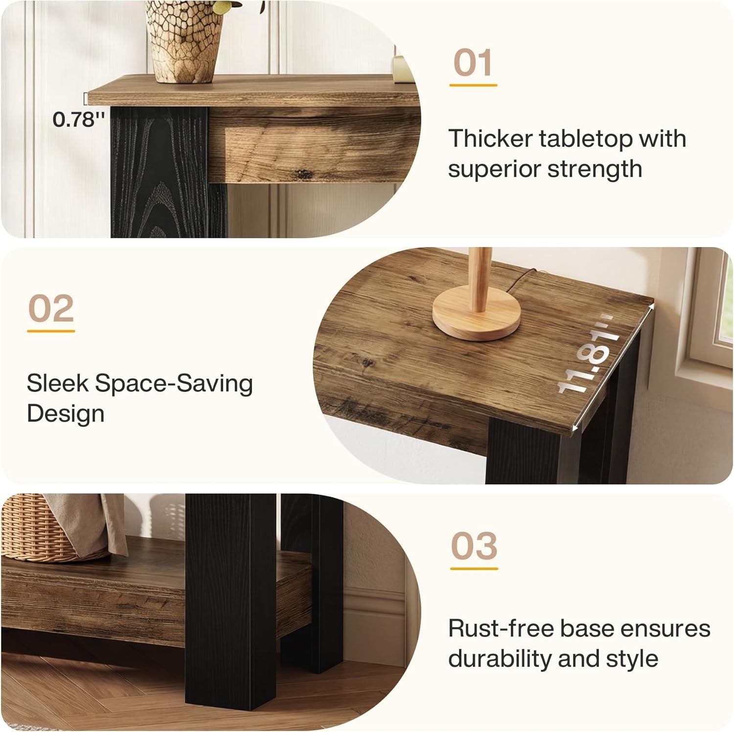 41" Industrial Console Table, 2-Tier Narrow Sofa Table Accent Furniture