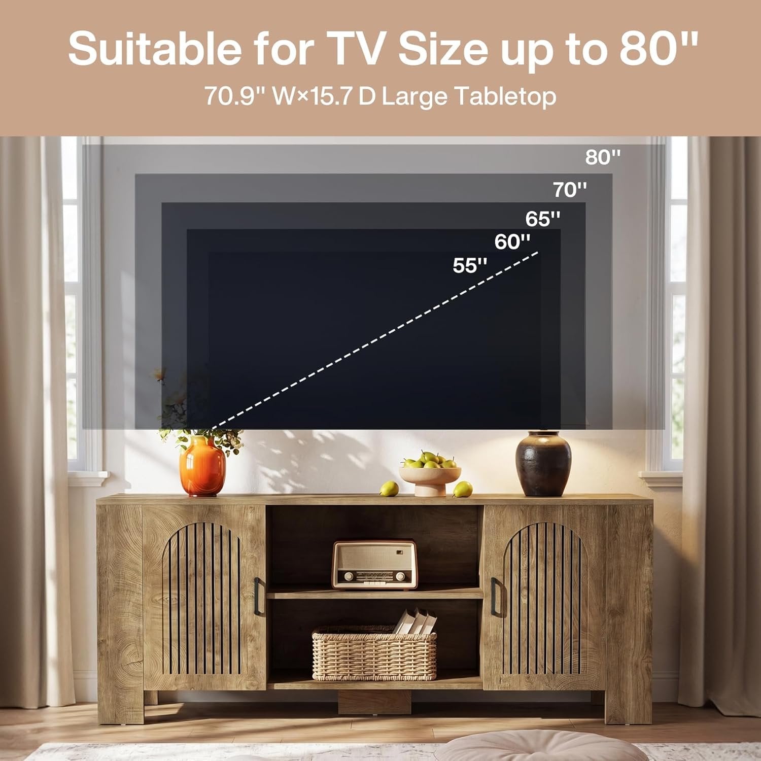 70.8" Long TV Stand for 65/70/75 Inch TVs, Modern Entertainment Center with Storage Cabinets