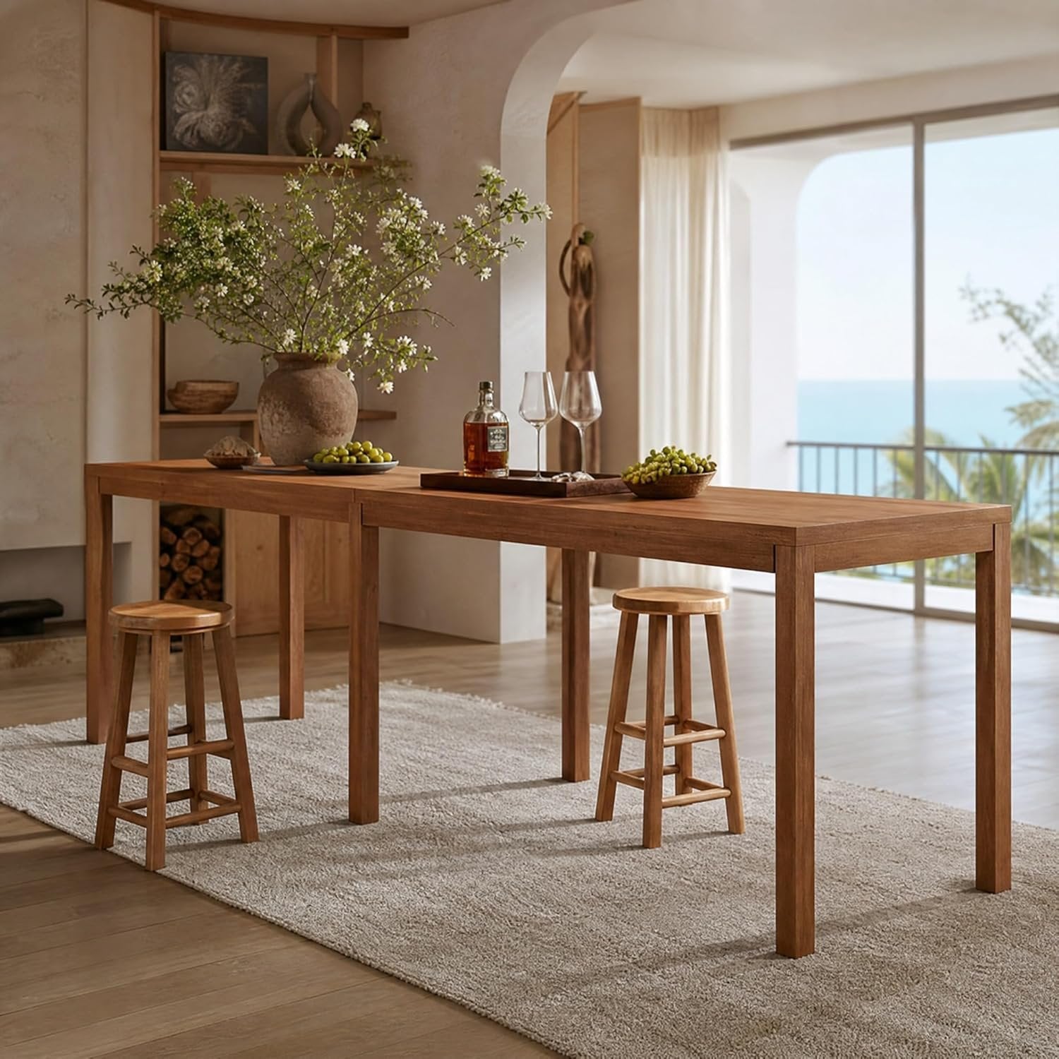 95" Solid Wood Bar Height Table, Rustic Counter Height Dining Table for Kitchen