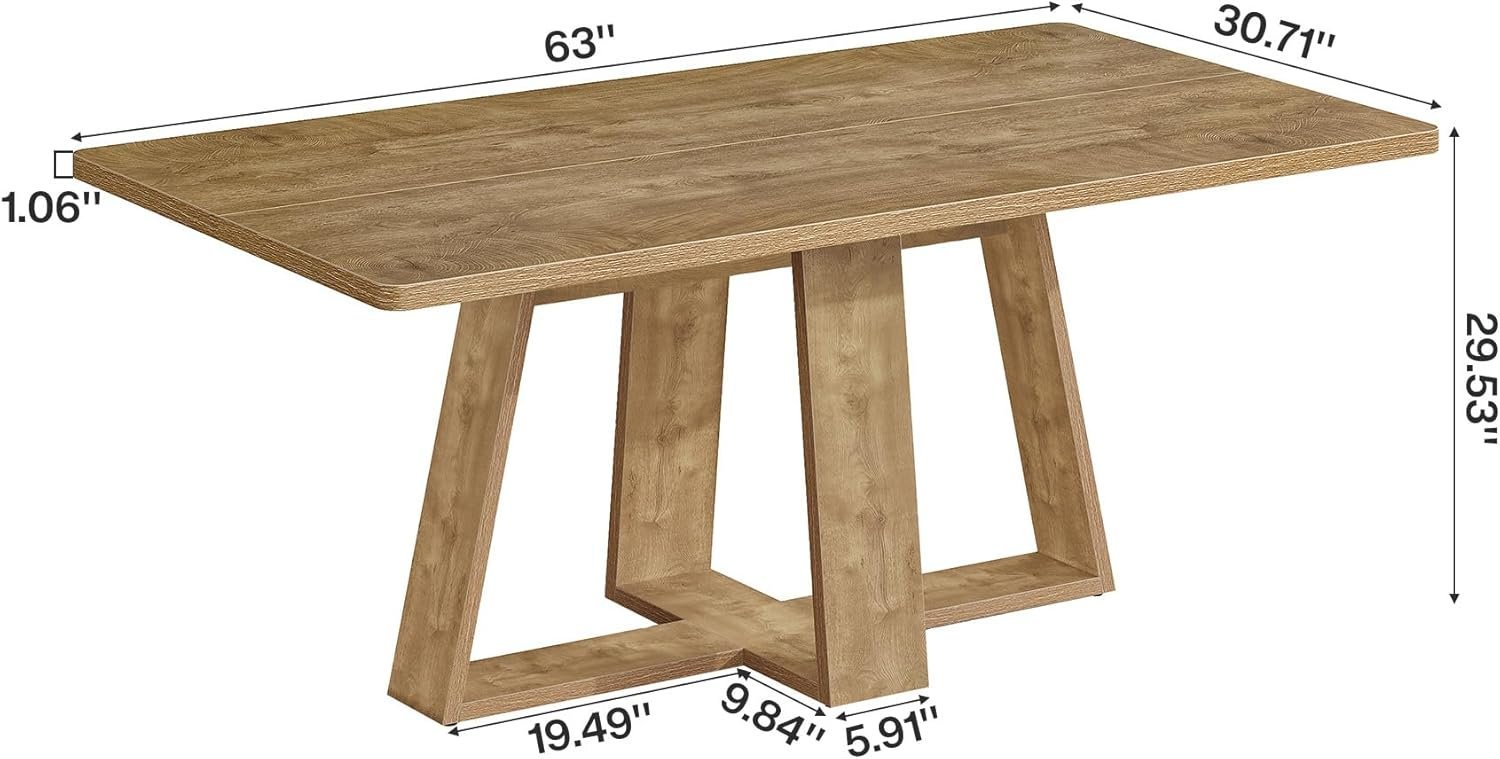 63" Dining Table, Farmhouse Kitchen Table with Wooden Pedestal for Kitchen
