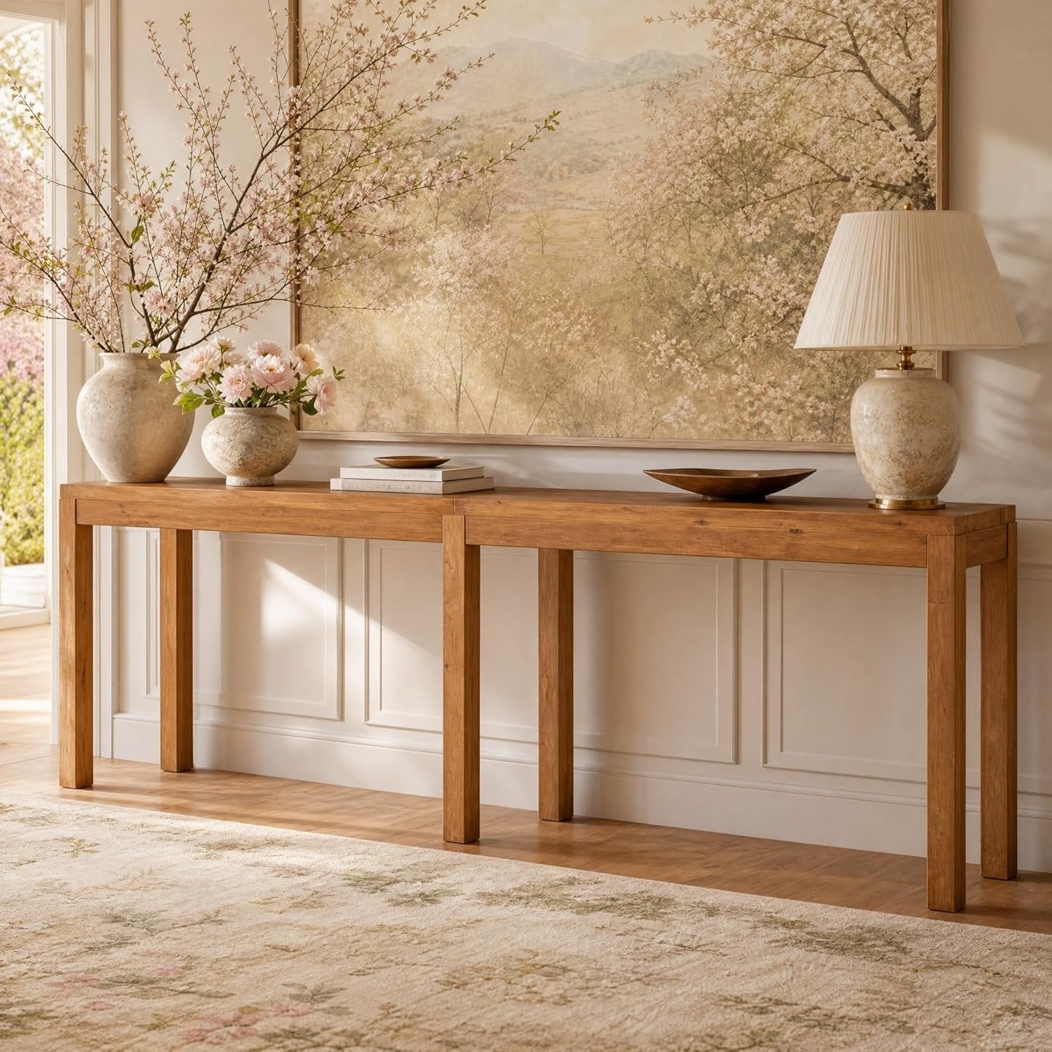 95" Solid Wood Console Table, Farmhouse Sofa Table Behind the Couch for Hallway
