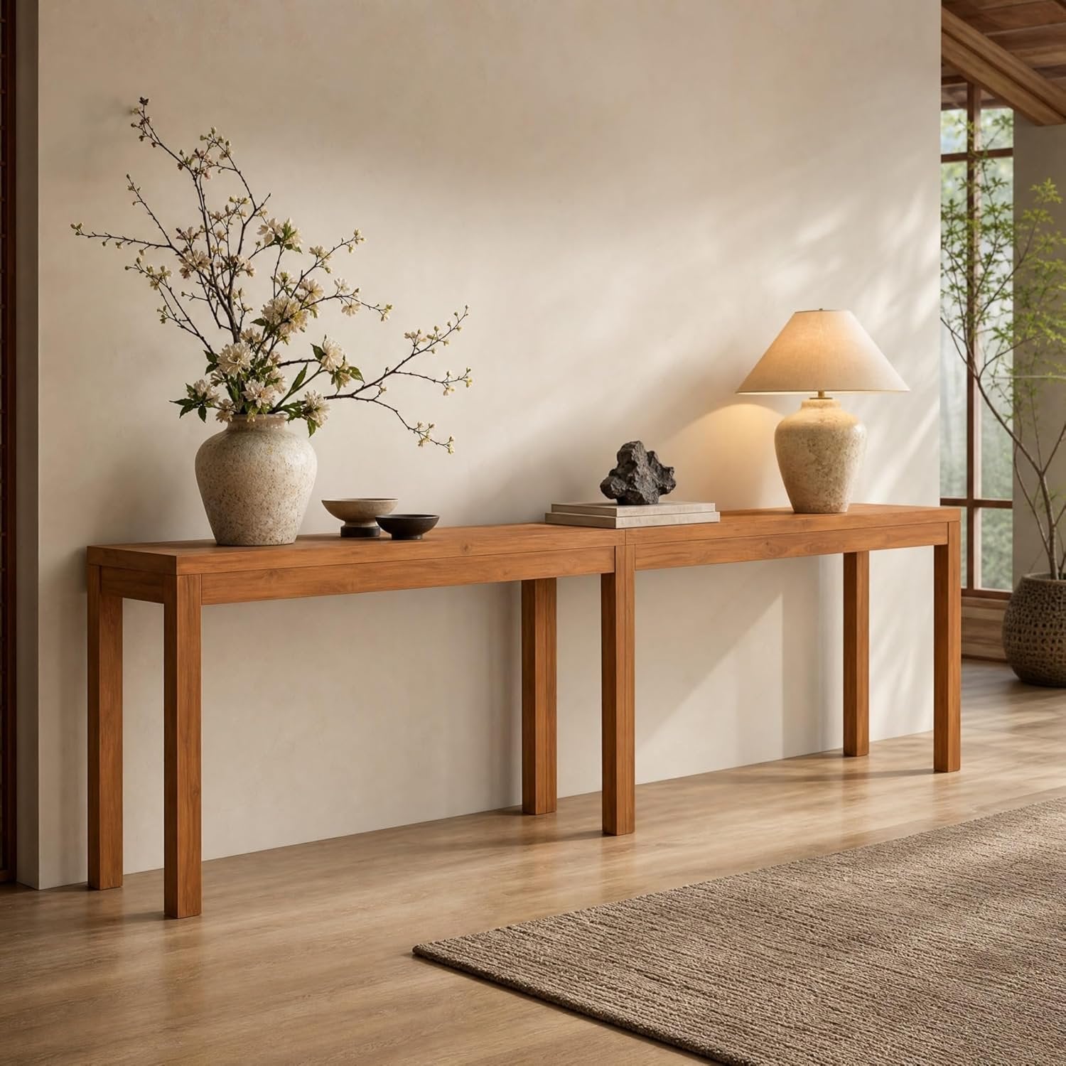 95" Solid Wood Console Table, Farmhouse Sofa Table Behind the Couch for Hallway