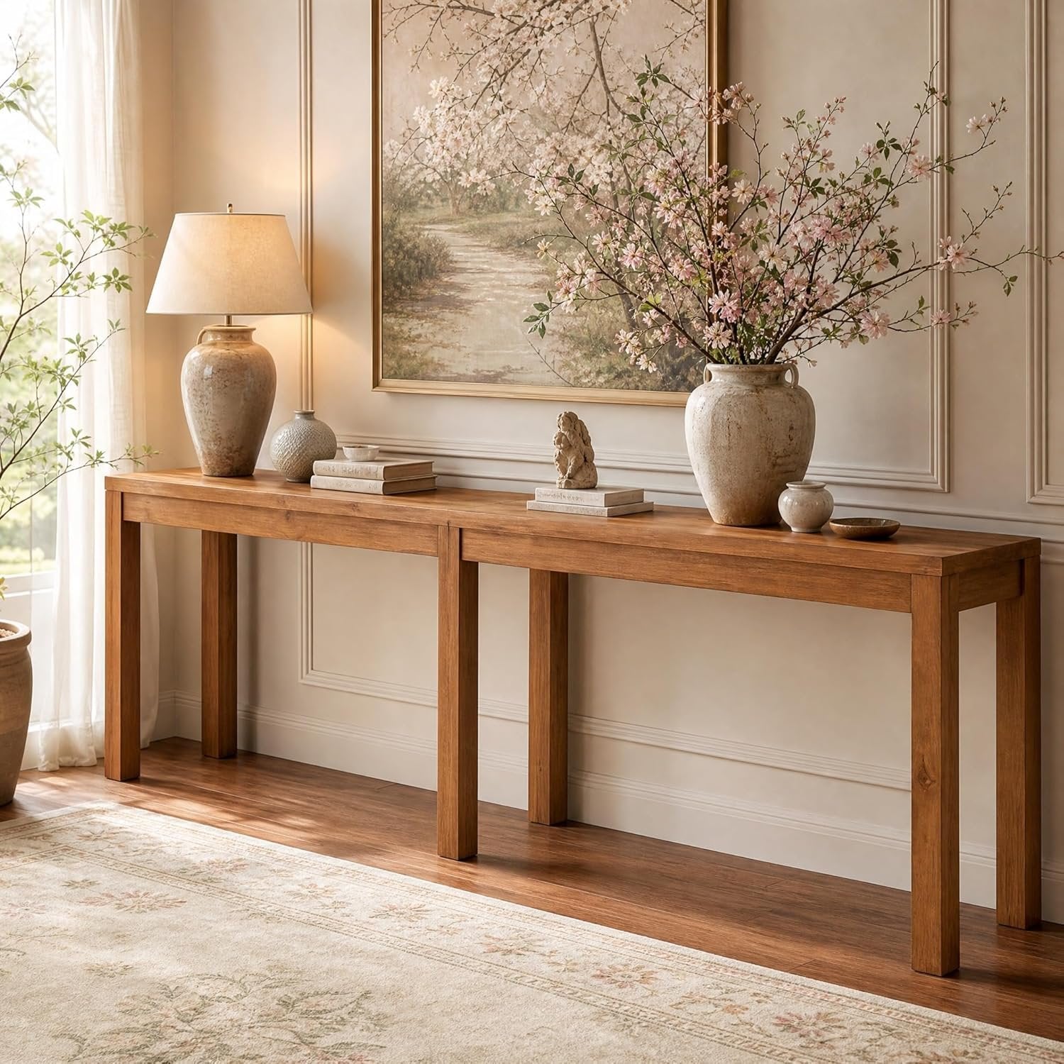 95" Solid Wood Console Table, Farmhouse Sofa Table Behind the Couch for Hallway