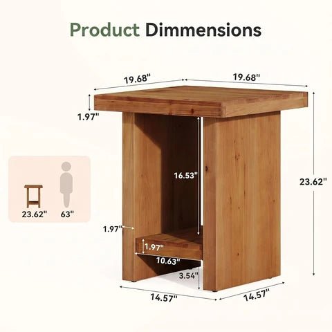 19.6" Solid Wood End Table, Farmhouse Side Table Nightstand with Open Storage