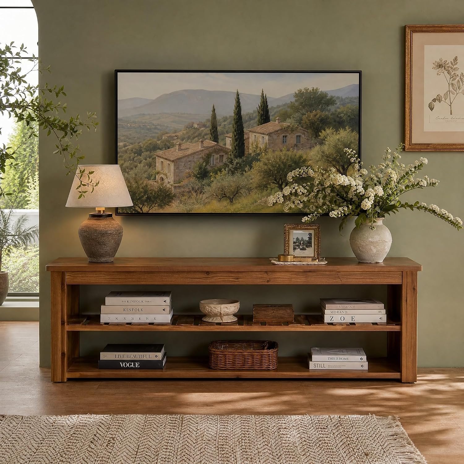 63" Solid Wood TV Stand, Rustic Entertainment Center for TVs Up to 75 Inch for Living Room