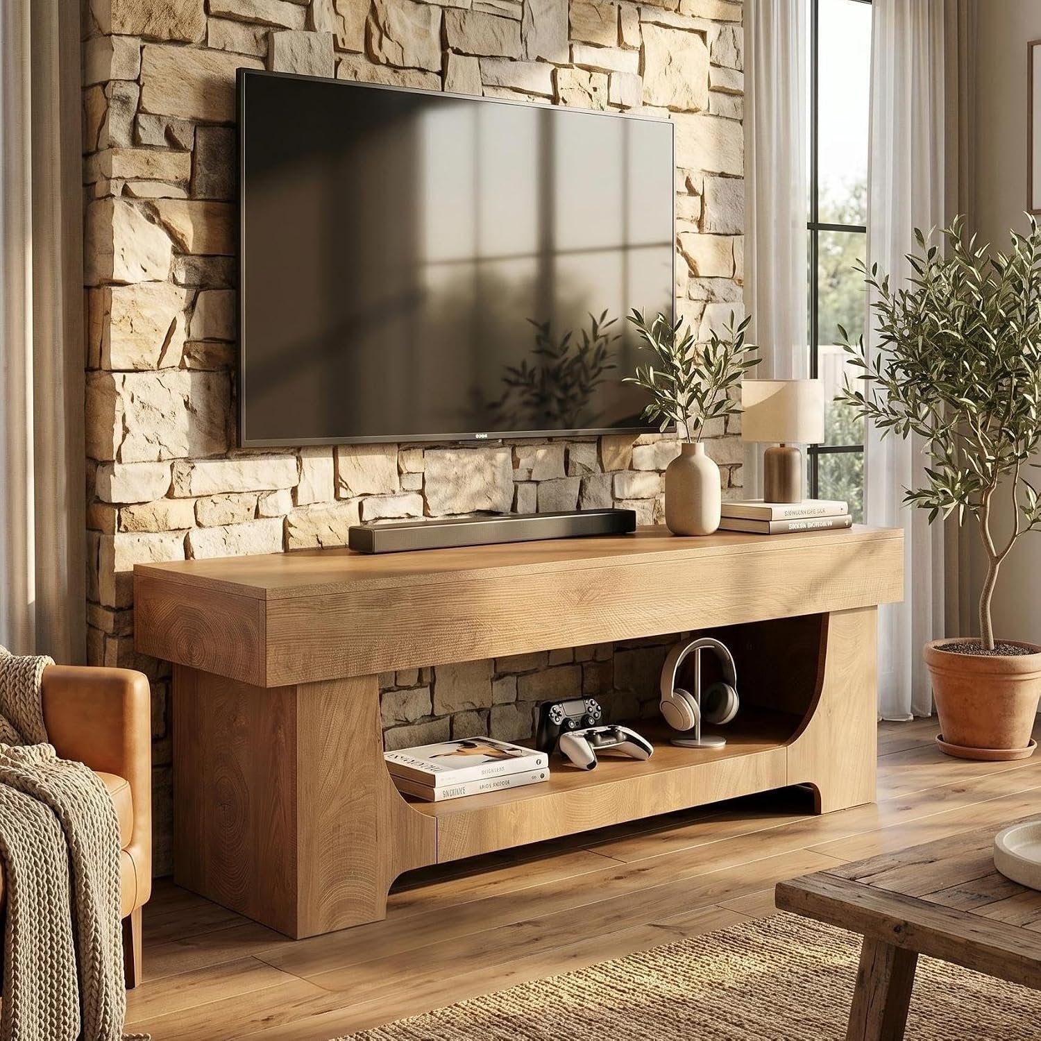 63" Farmhouse TV Stand, Entertainment Center with Storage for TVs Up to 75"