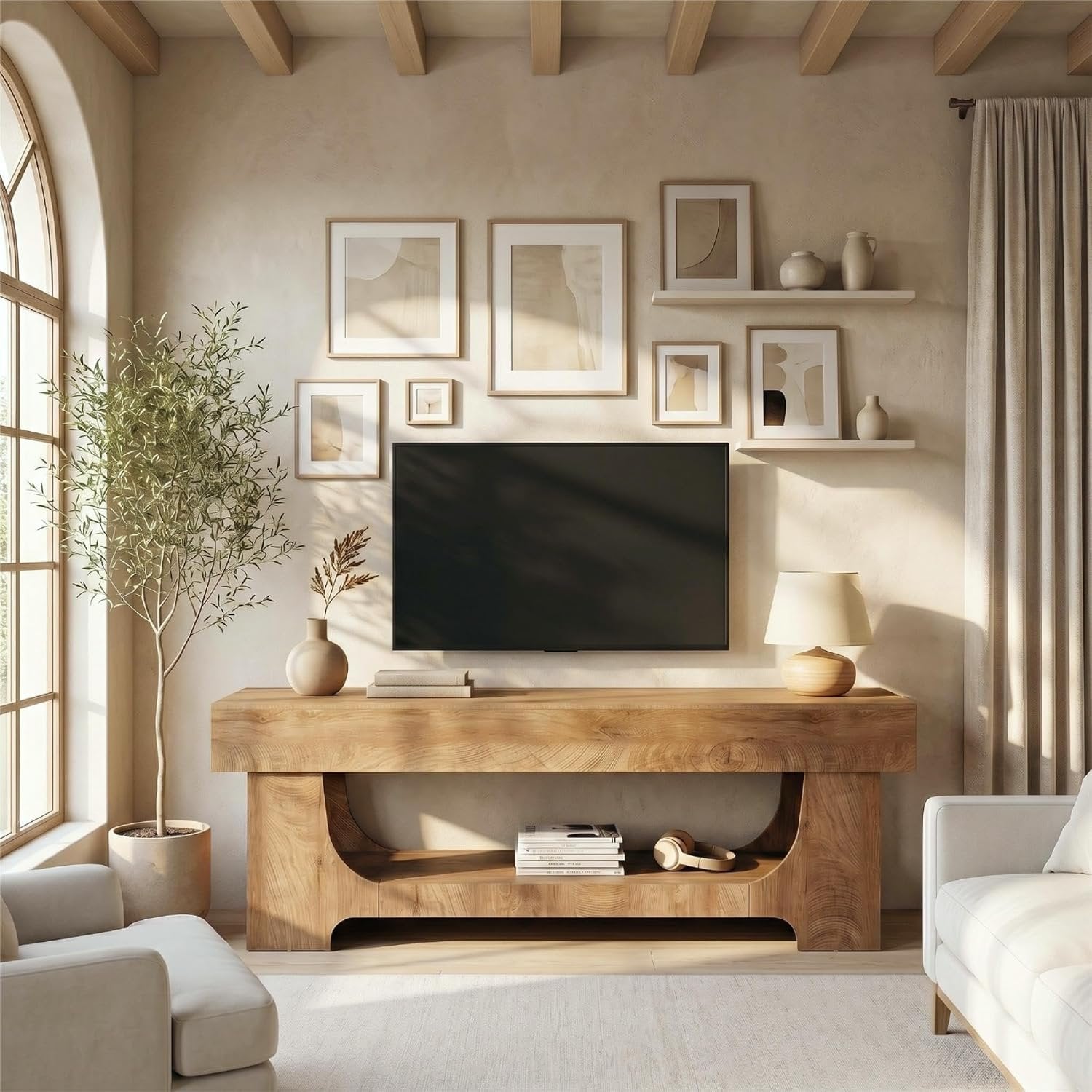 63" Farmhouse TV Stand, Entertainment Center with Storage for TVs Up to 75"