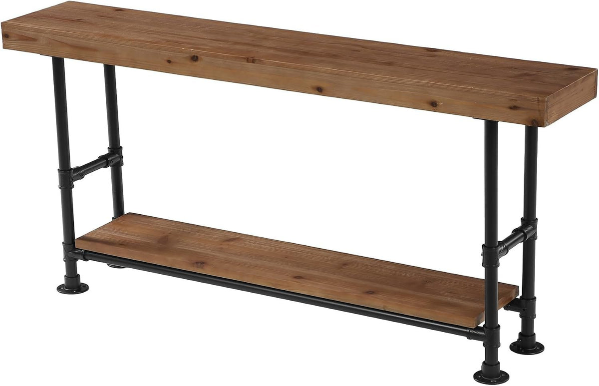 Tribesigns 63-Inch Long Console Table, Narrow Sofa Table with 2-Tier Storage, Rustic Industrial Entryway Table with Metal Pipe Frame
