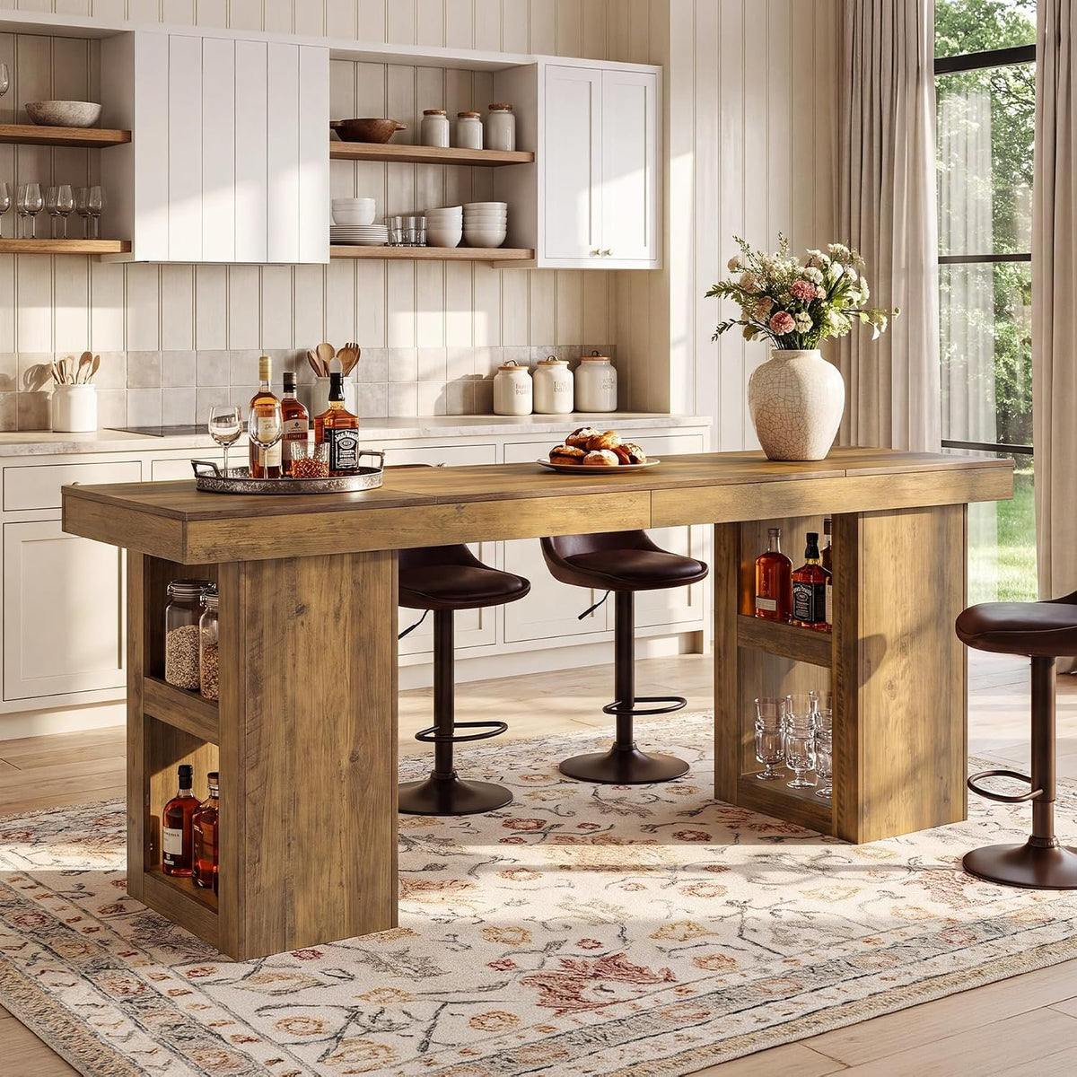 Tribesigns 78.7-Inch Extra-Long Bar Table for 4–8, Farmhouse Counter Height Dining Table with 4-Tier Storage Shelves