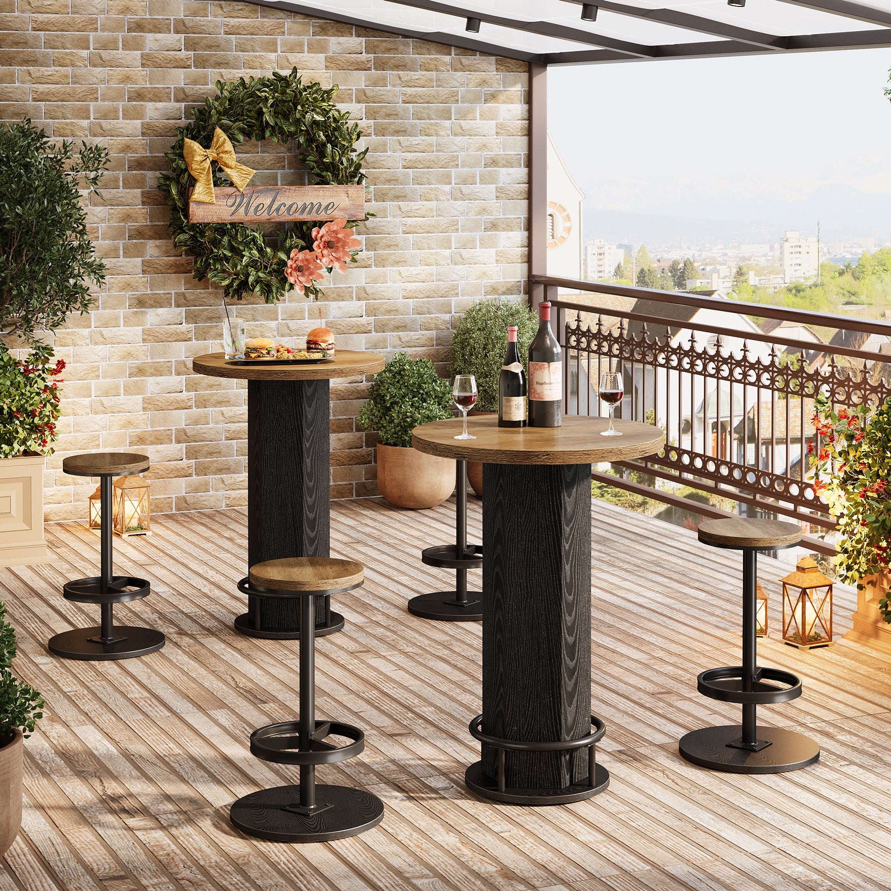 Bistro Sets with 2 Barstools, Pub Cocktail Table Bar Table with Chairs