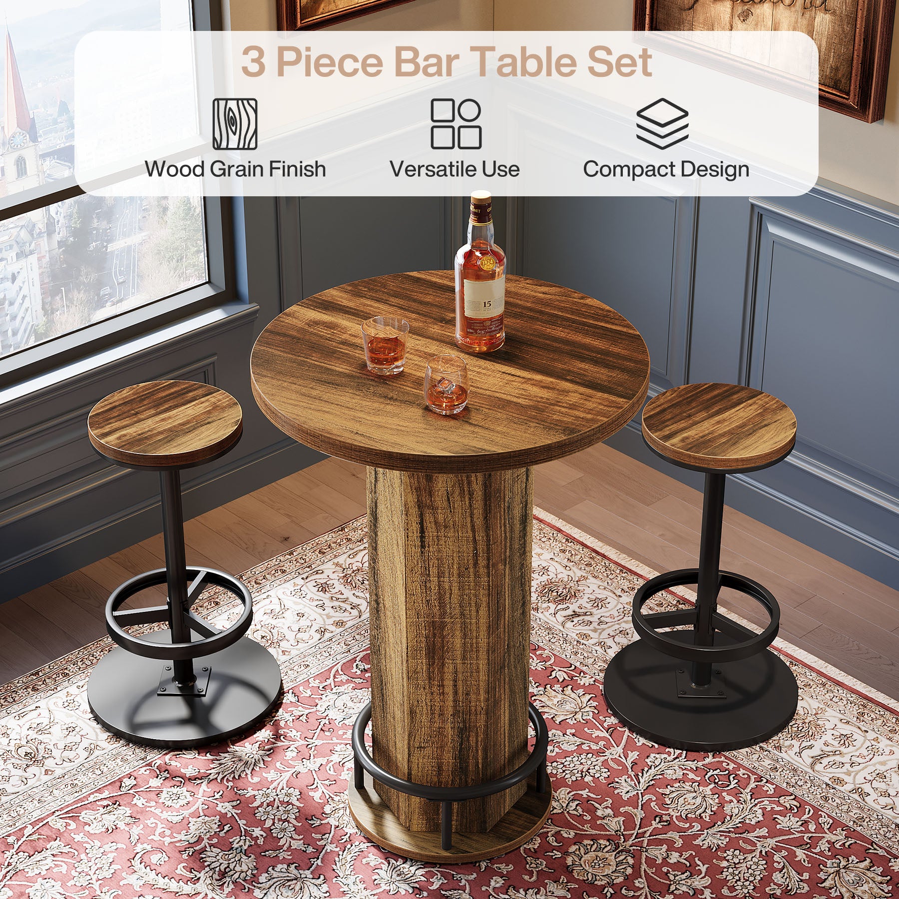 Bistro Sets with 2 Barstools, Pub Cocktail Table Bar Table with Chairs