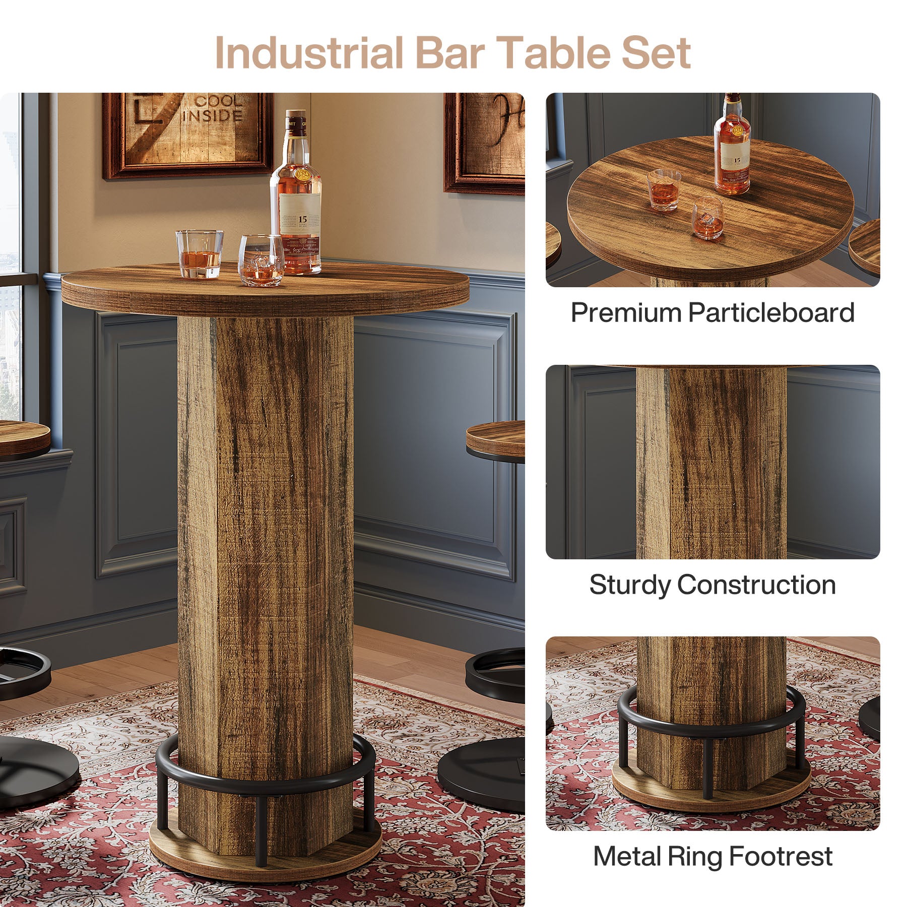 Bistro Sets with 2 Barstools, Pub Cocktail Table Bar Table with Chairs