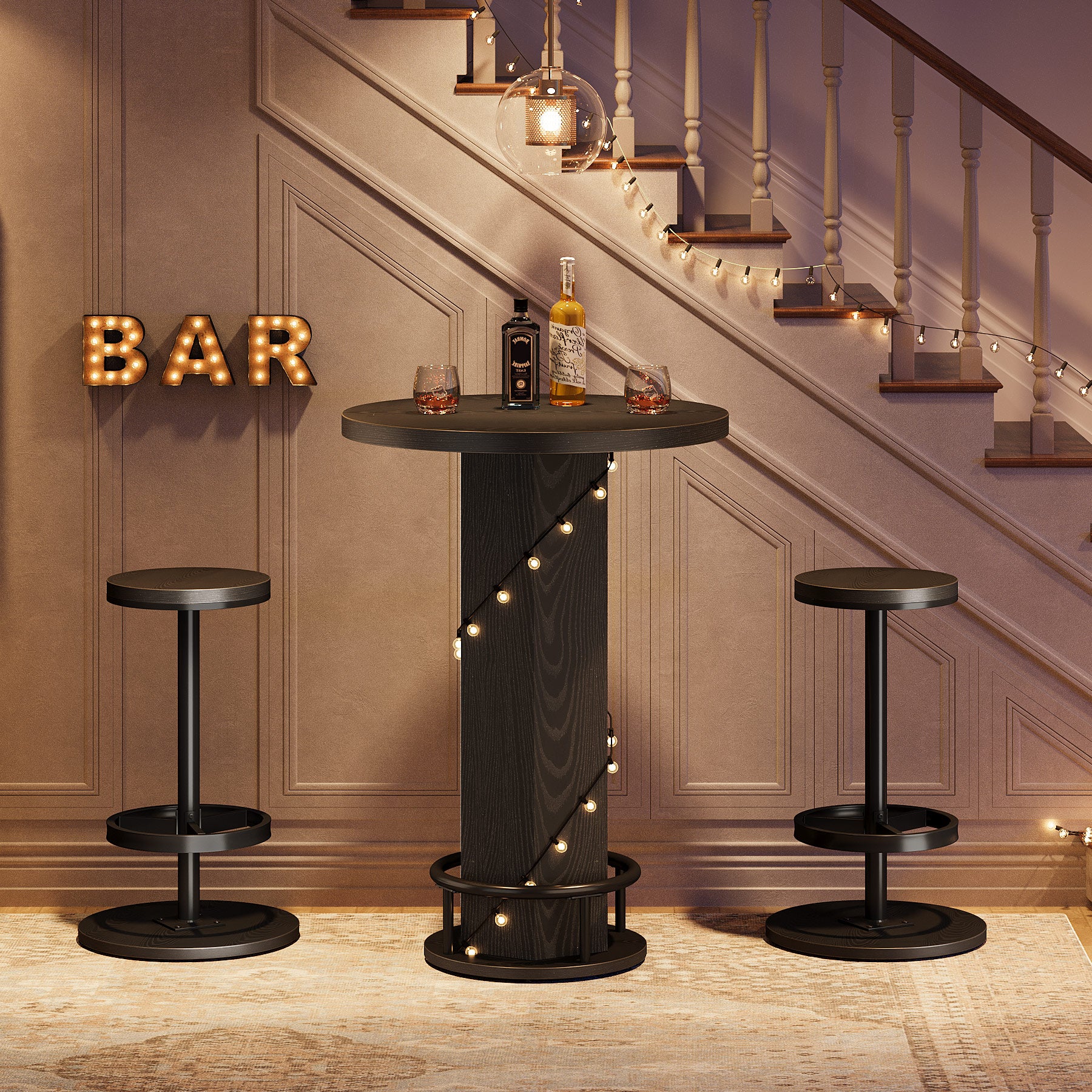 Bistro Sets with 2 Barstools, Pub Cocktail Table Bar Table with Chairs