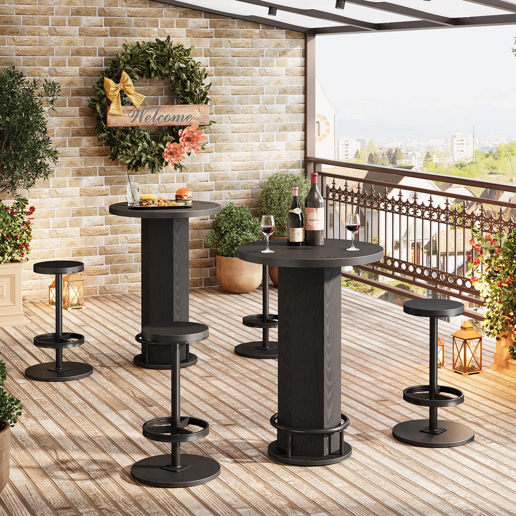 Bistro Sets with 2 Barstools, Pub Cocktail Table Bar Table with Chairs