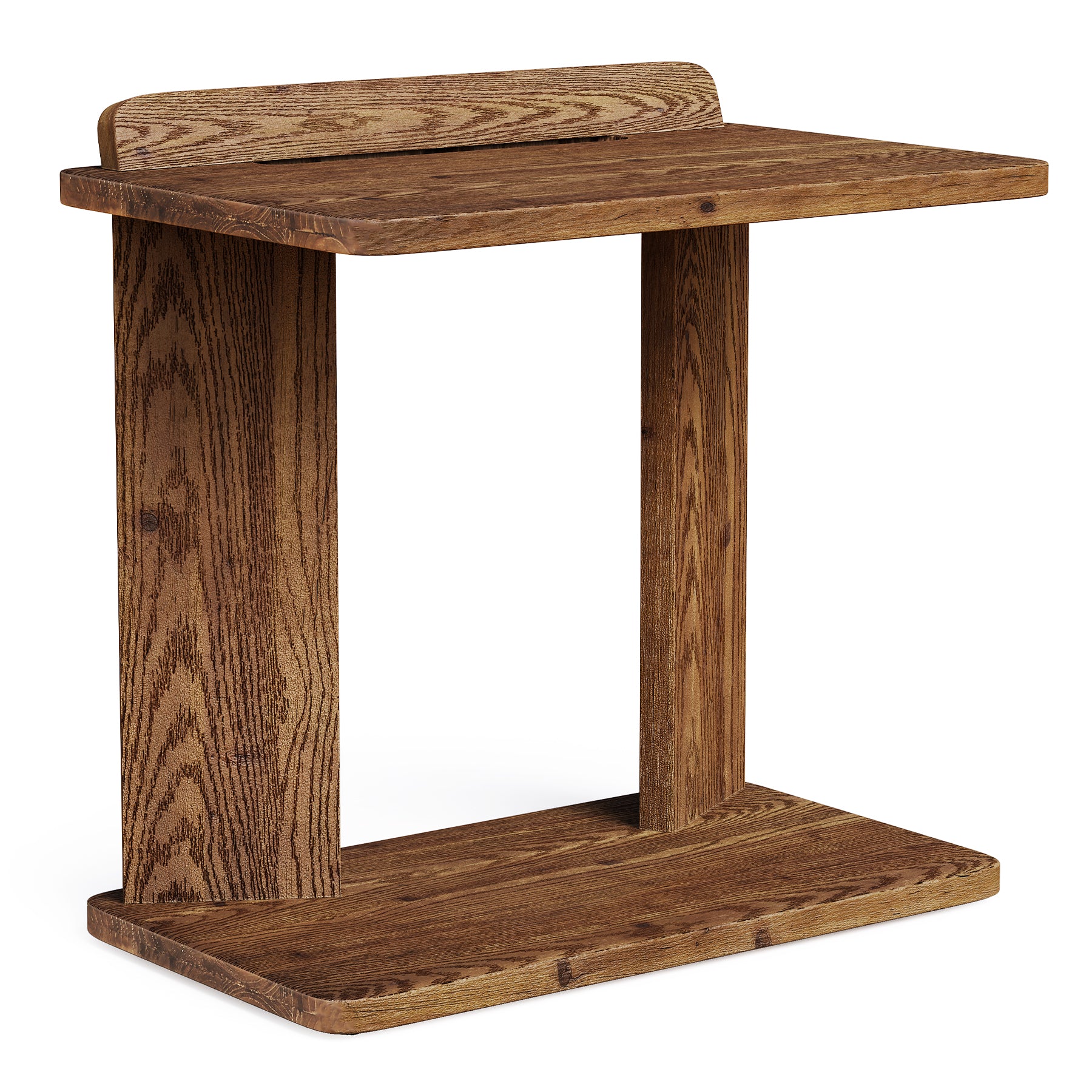 C-Shaped End Table, 2-Tier Wood Farmhouse Side Table with Book Groove