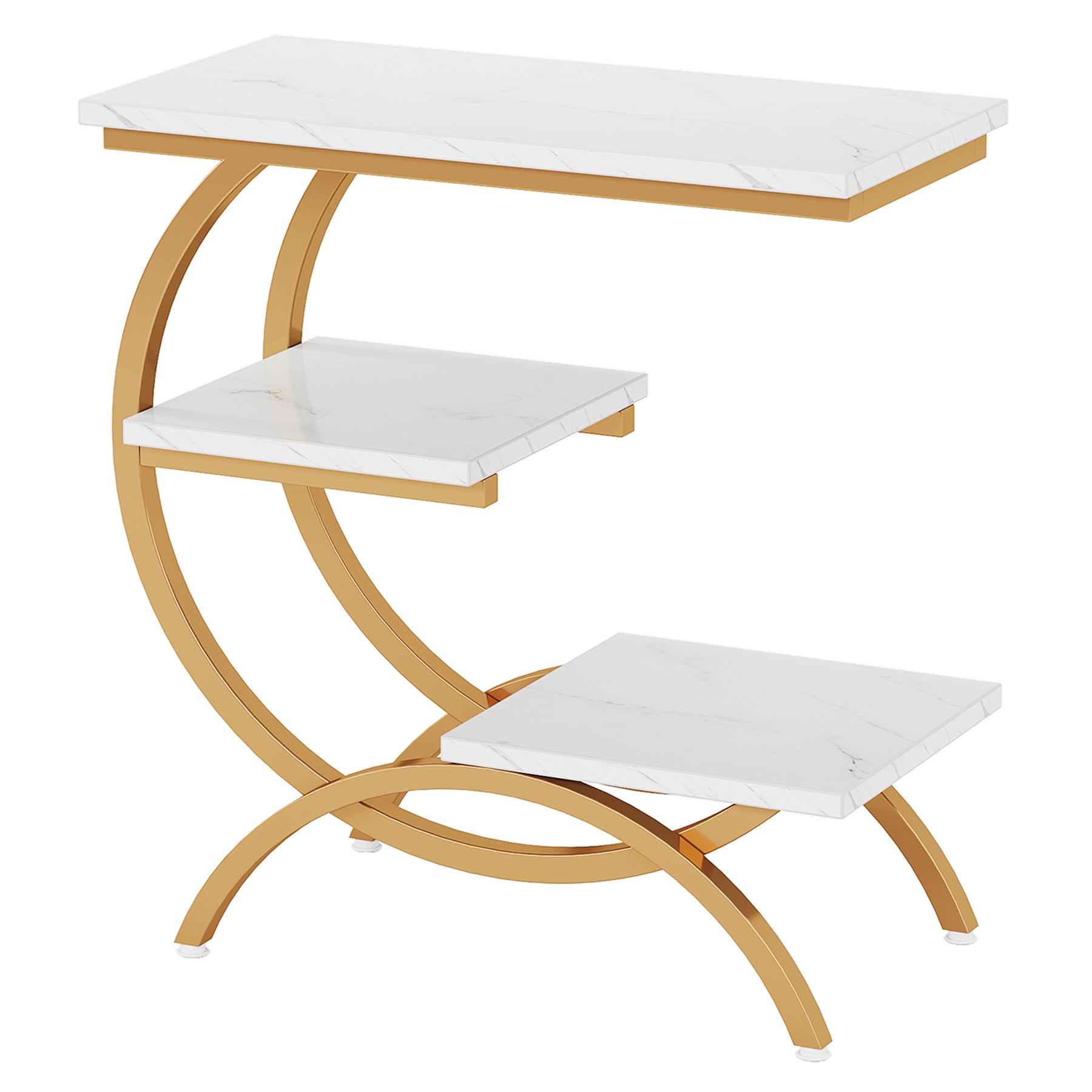 C-Shaped End Table, Industrial 3-Tier Side Table for Small Space