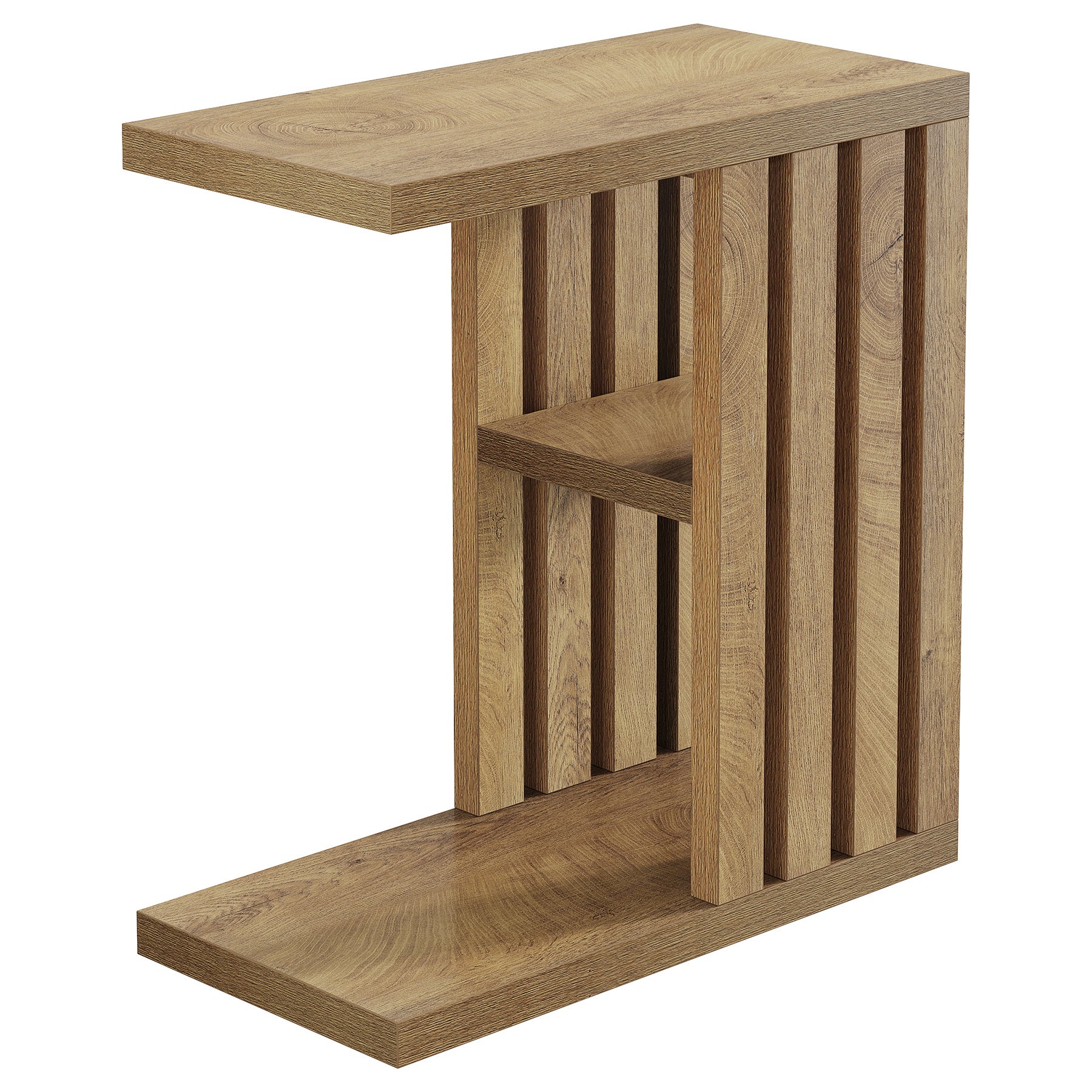 C-Shaped End Table, Small Side Table 3-Tier Wooden Bedside Table for Couch