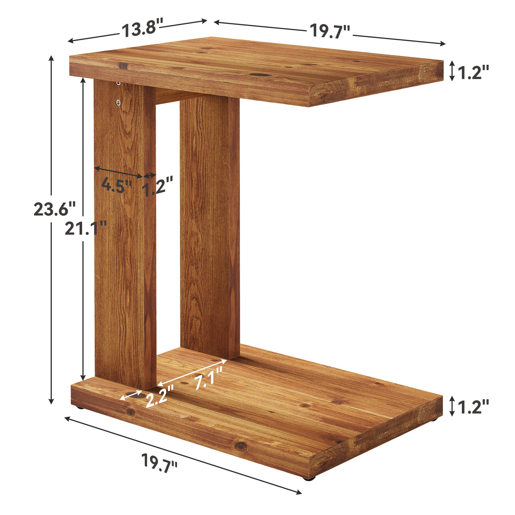 C-Shaped End Table, Wood 2-Tier Side Table Bedside Nightstand