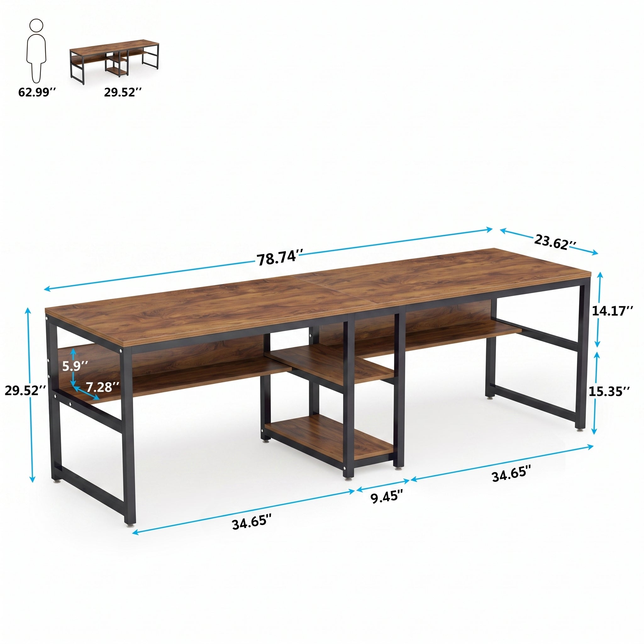 78.7" Two Person Desk, Computer Desk Double Workstation with Shelves