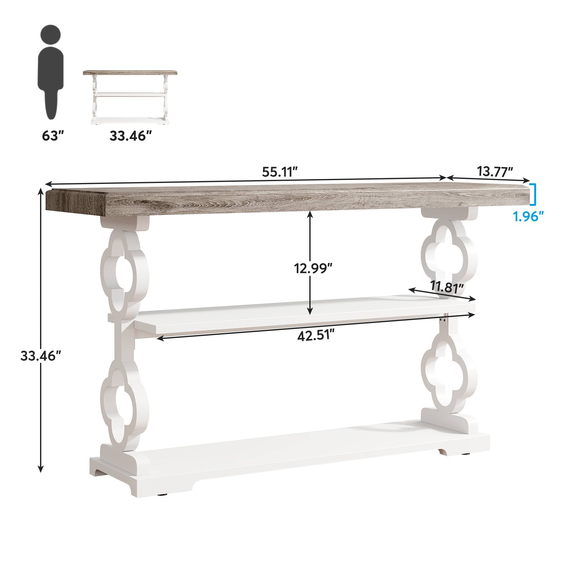 Farmhouse Console Table, 55" Entryway Sofa Table with Storage Shelves