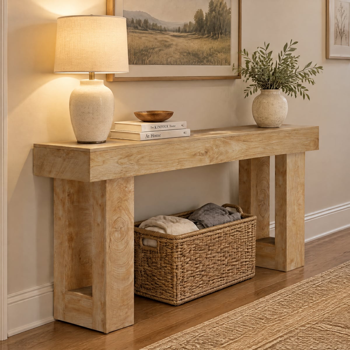 63" Rustic Sofa Table, Chunky Console Table for Entryway