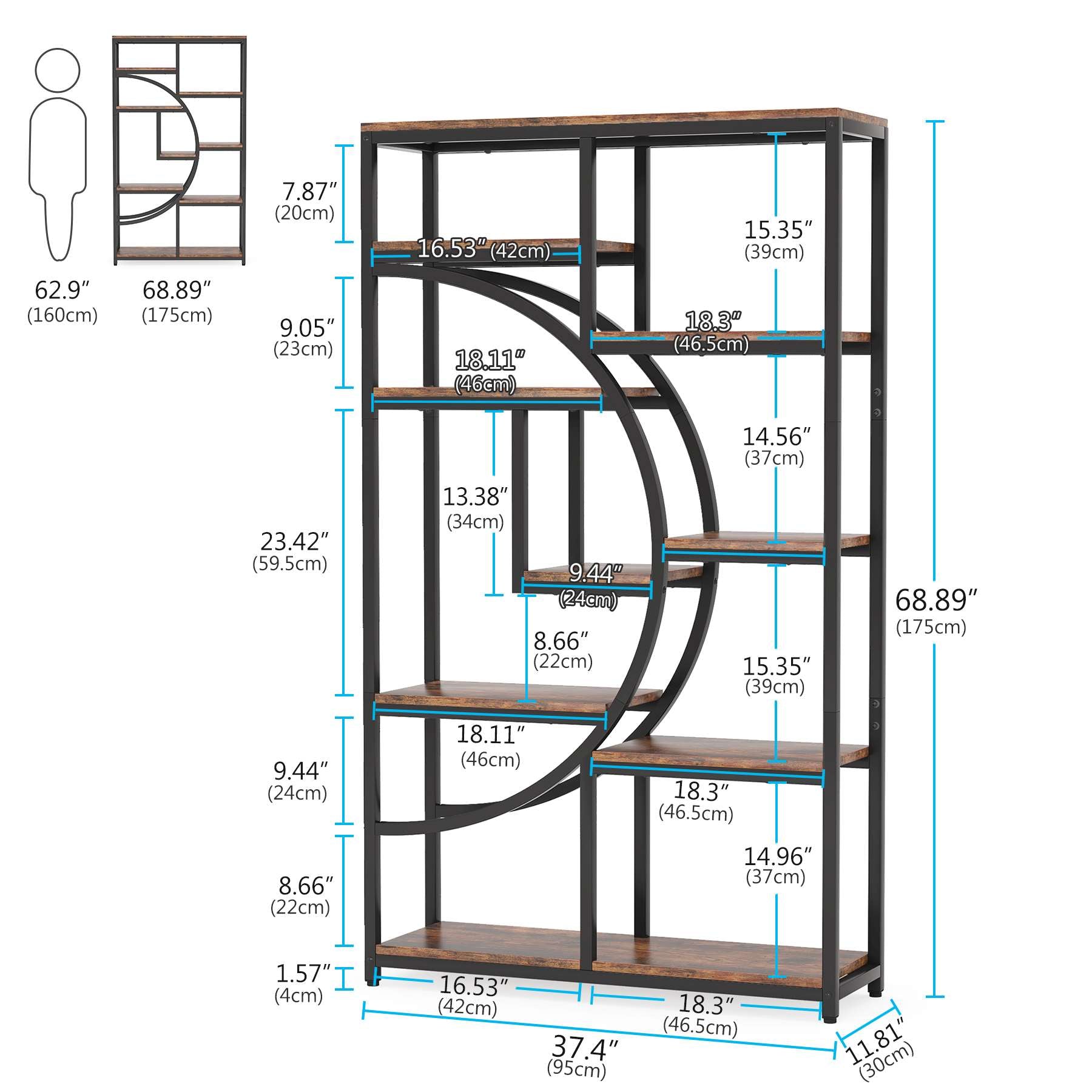 Freestanding Bookshelf, 68.9" Etagere Bookcase with 9 Open Shelves Tribesigns