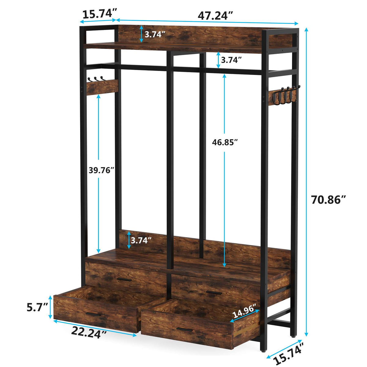 Freestanding Closet Organizer, Garment Rack with Drawers & Shelves Tribesigns