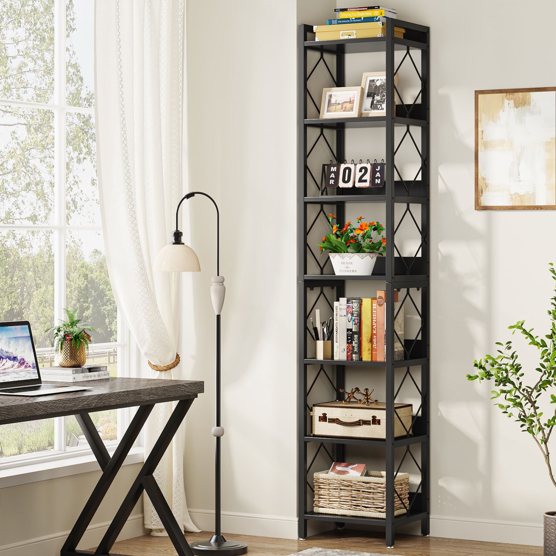 7-Tier Corner Shelf, 78.7" Narrow Bookshelf Corner Bookcase Tribesigns