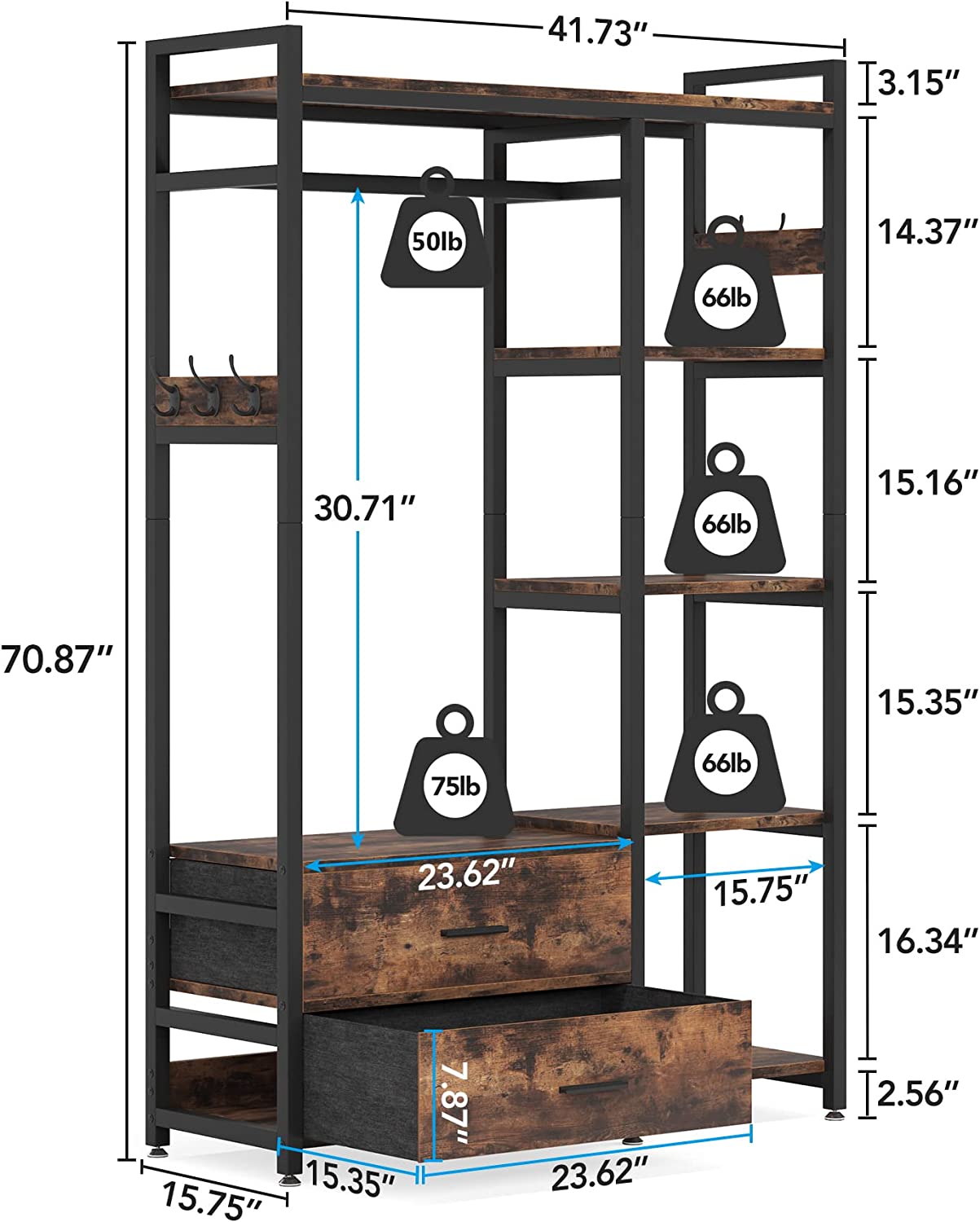 Freestanding Closet Organizer, Garment Rack with 2 Fabric Drawers