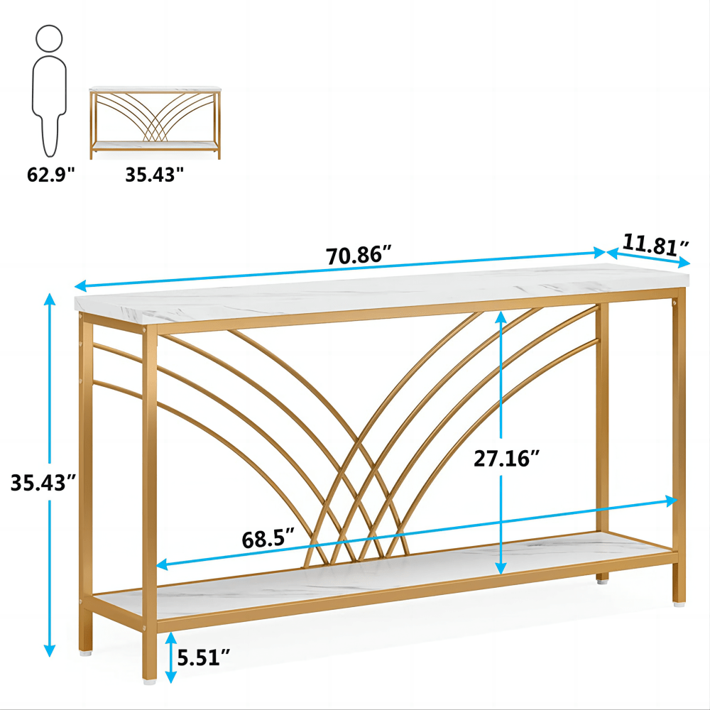 70.9" Console Table, Faux Marble Entryway Table with 2 Tier Storage Shelf
