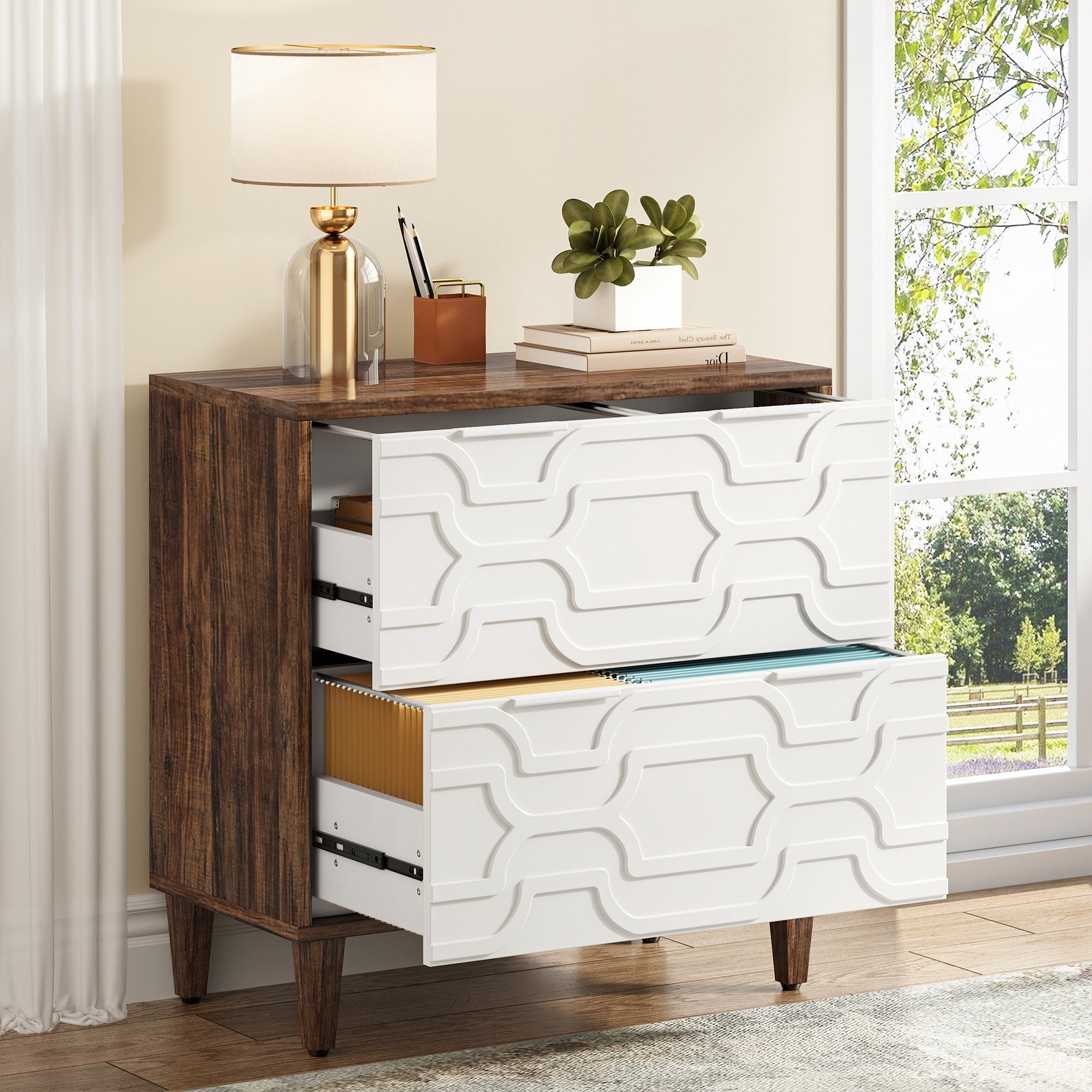 Wood File Cabinet, 2-Drawer Storage Cabinet for A4/Letter/Legal Size Tribesigns