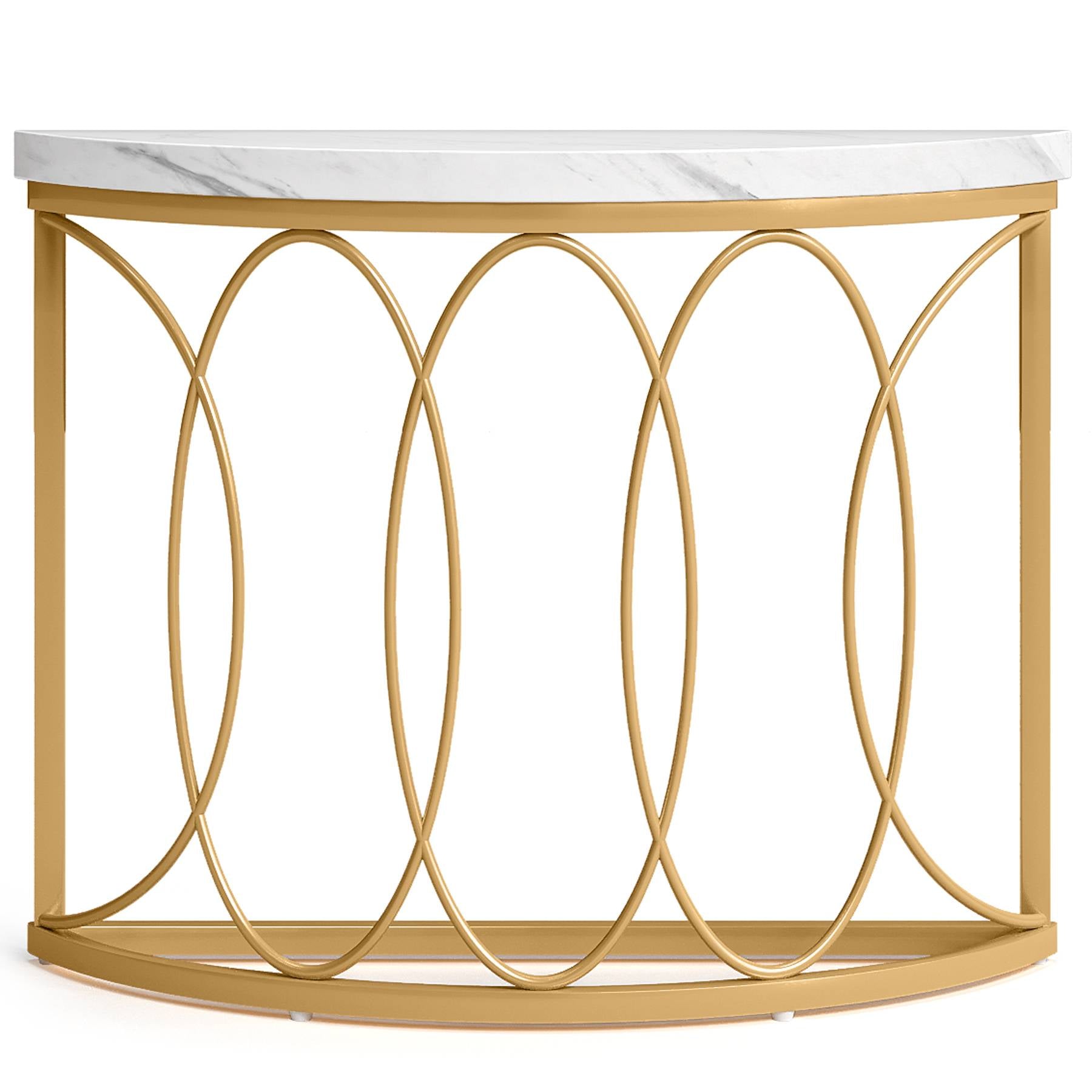 Faux Marble Console Table, 43" Half Moon Sofa Entryway Table Tribesigns