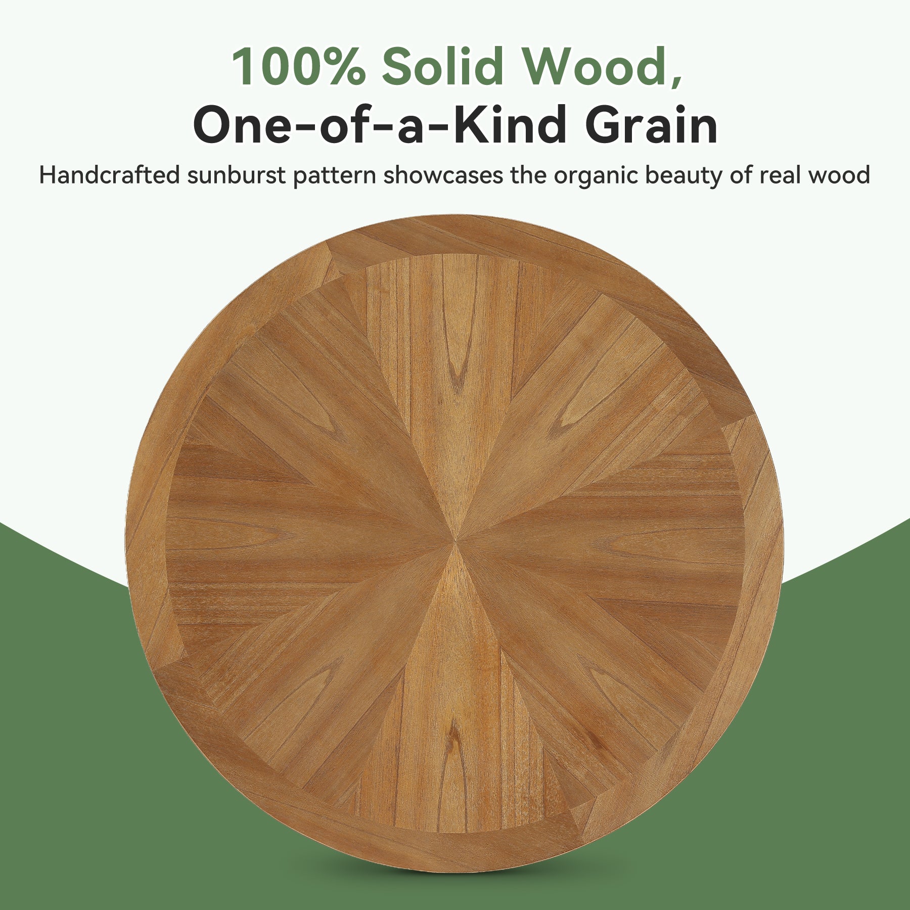Round Farmhouse Coffee Table with Sunburst Top