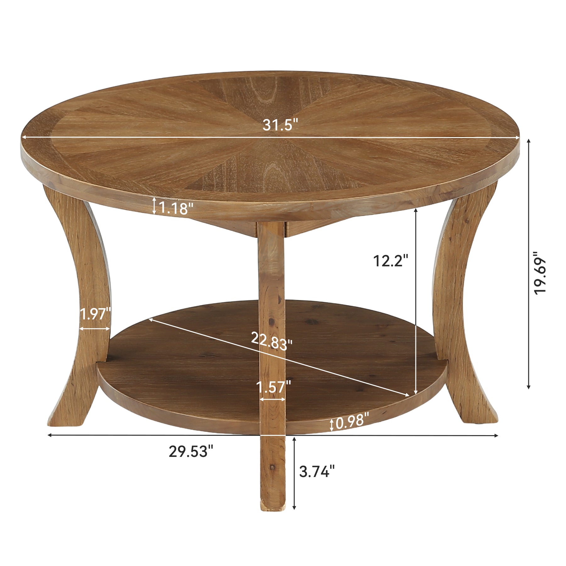 Round Farmhouse Coffee Table with Sunburst Top