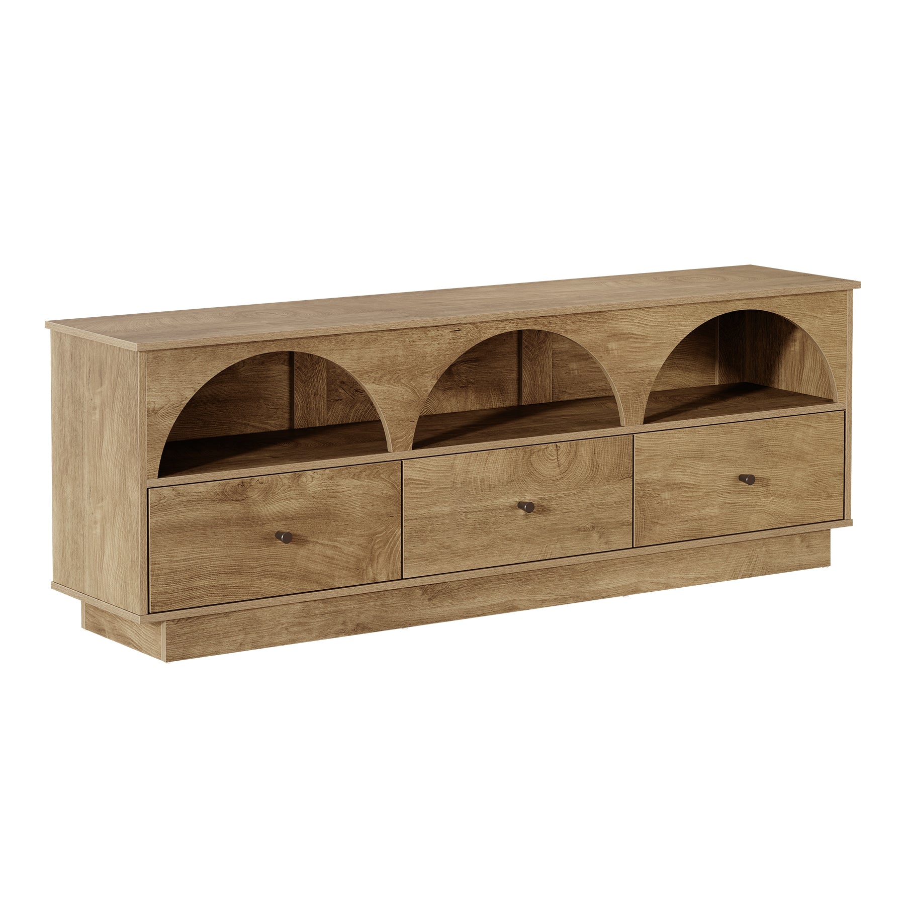 63" TV Stand with Arched Open Shelves & 3 Drawers for TVs up to 65"
