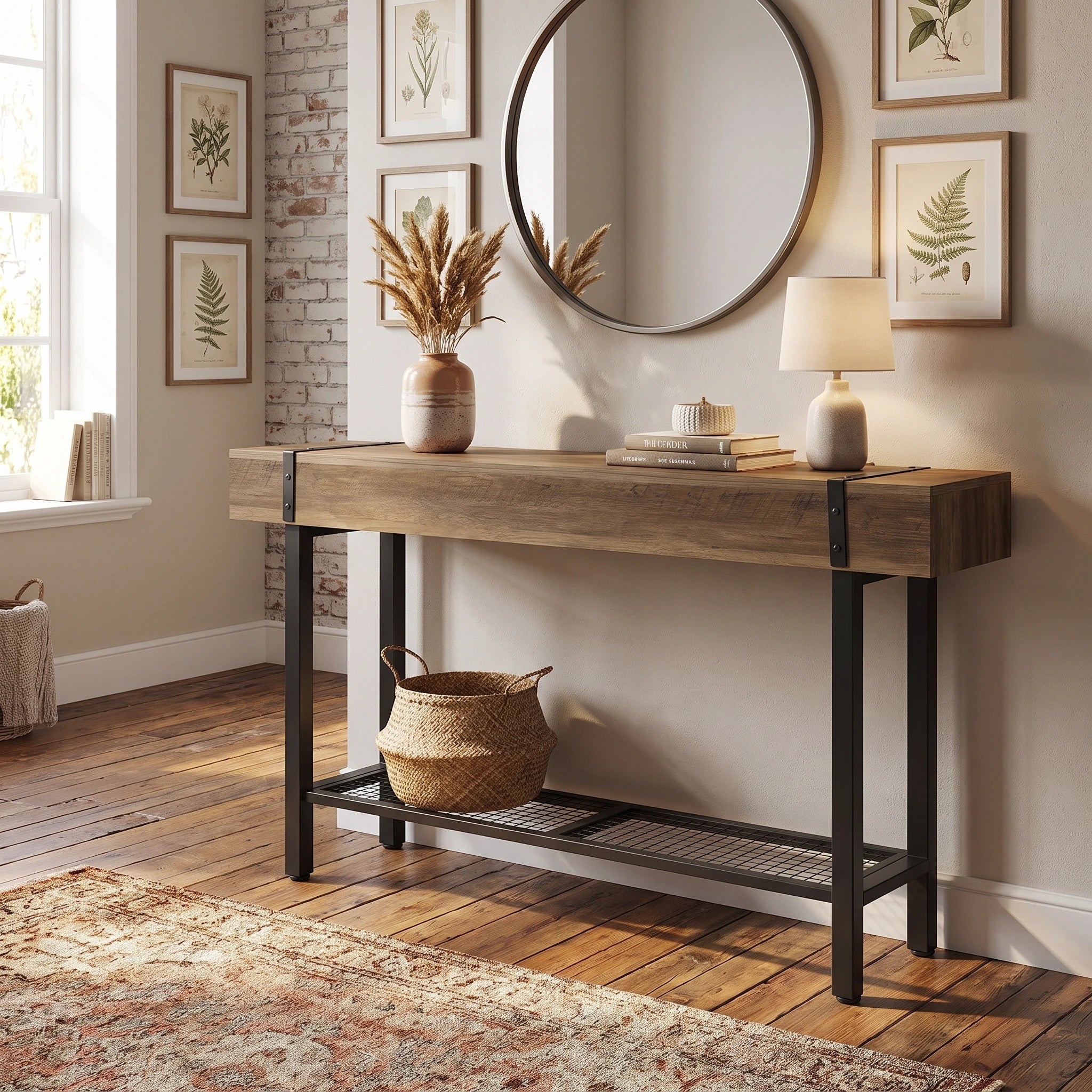 63" Console Table with Storage & Metal Base, Entryway Sofa Table, Hallway Living Room