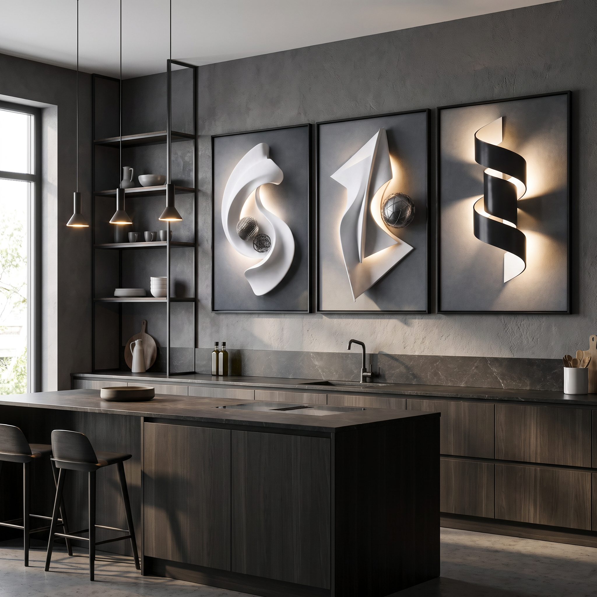 Architectural Crystal Coating Wall Art Set of 3, Large Geometric Canvas Wall Decor for Living Room