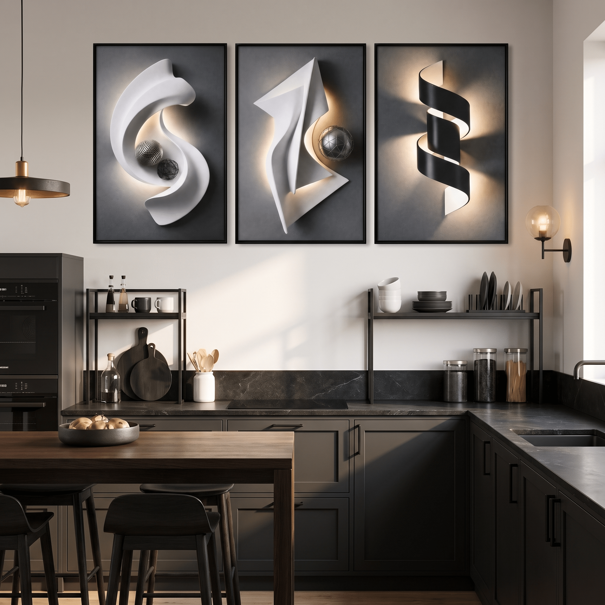 Architectural Crystal Coating Wall Art Set of 3, Large Geometric Canvas Wall Decor for Living Room