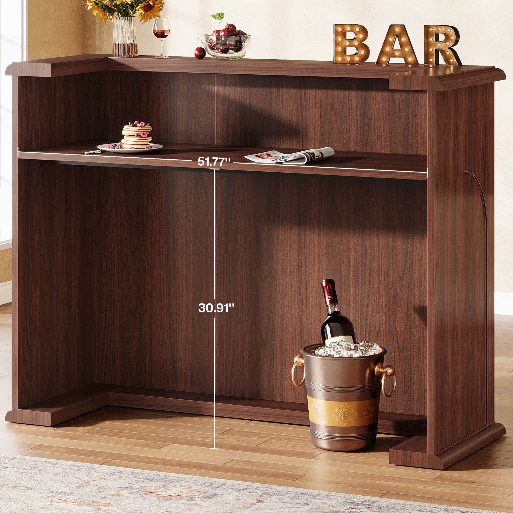 Mid-Century Bar Table, 55" Home Bar Unit Liquor Wine Table