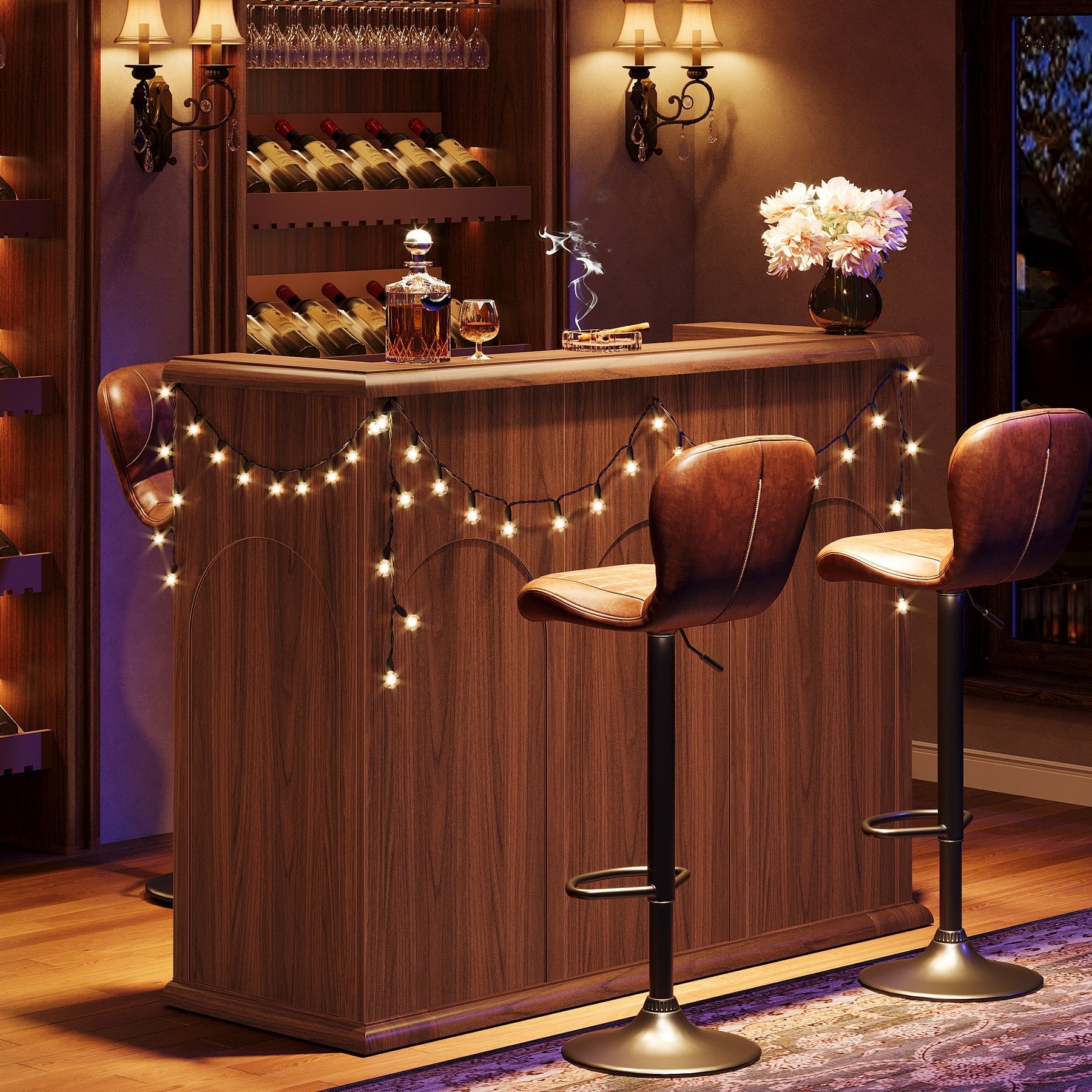 Mid-Century Bar Table, 55" Home Bar Unit Liquor Wine Table