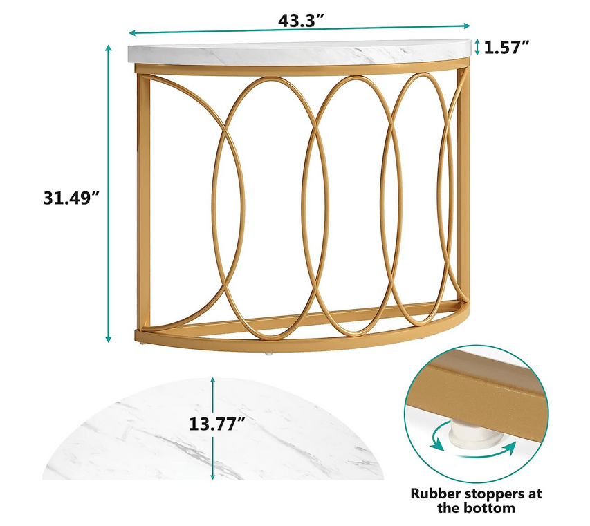 Faux Marble Console Table, 43" Half Moon Sofa Entryway Table