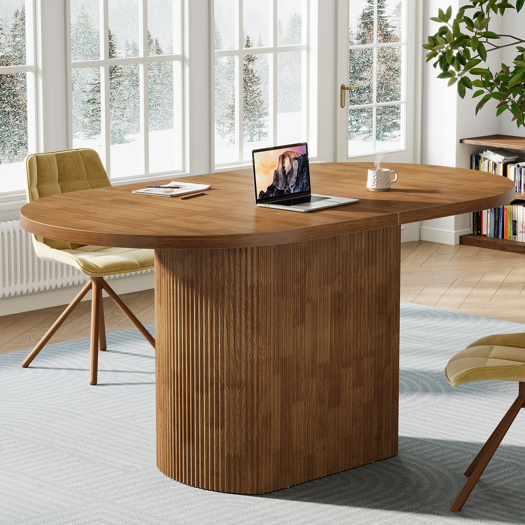 Oval Conference Table, 47.24" Meeting Table with Polygon Base for 4 People
