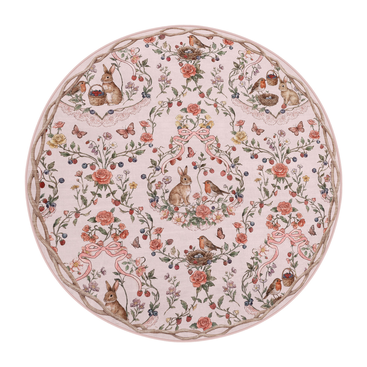 Pastoral Forest Bunny Floral Rug#Color_Pink
